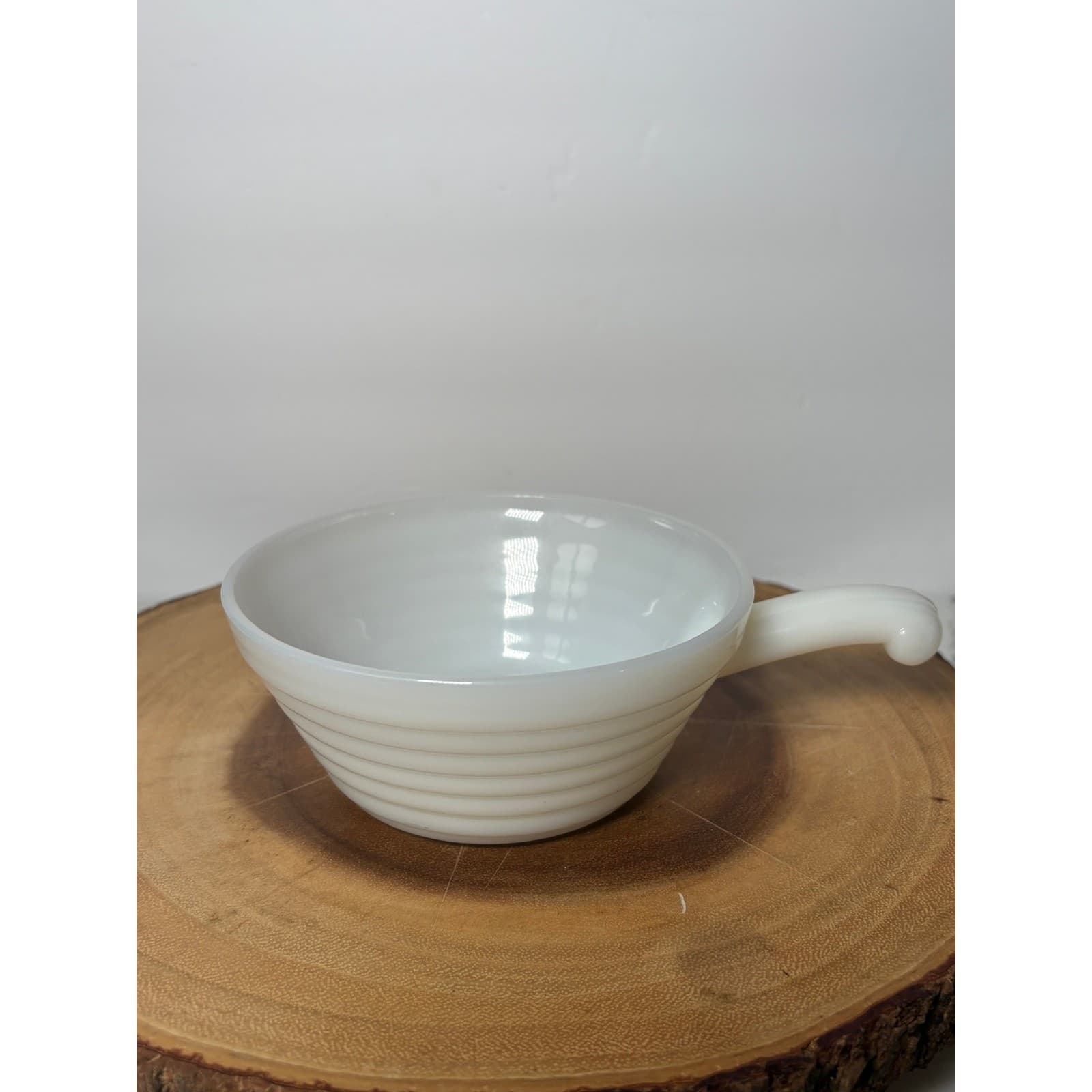 Vintage Fire-King Milk Glass Soup Chili Bowls with Handle White Ribbed Set of 2 - Thumbnail 2