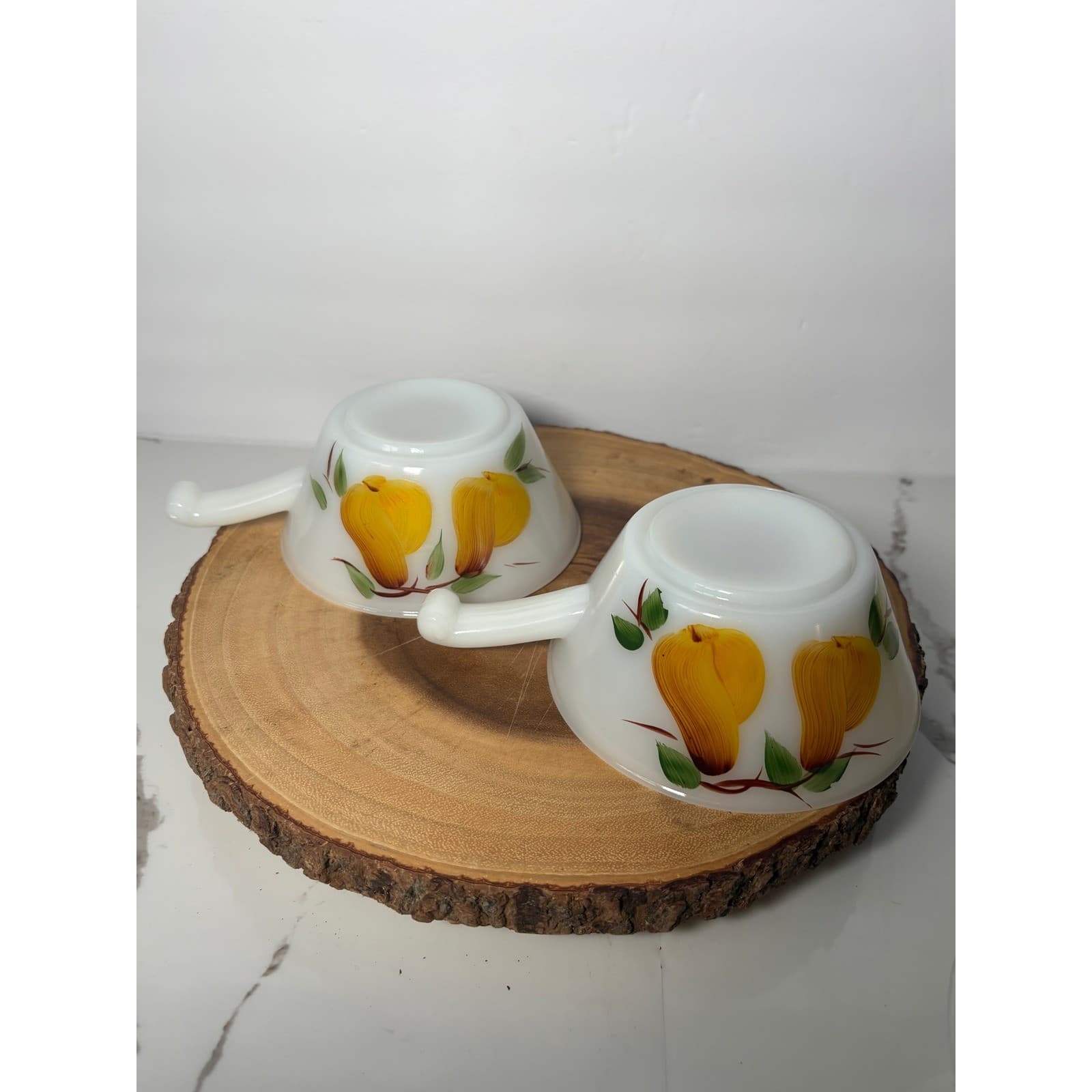 Vintage Fire-King Milk Glass Fruit Chili Bowls Set of 3 Pear Grapes Hand Painted - Thumbnail 3