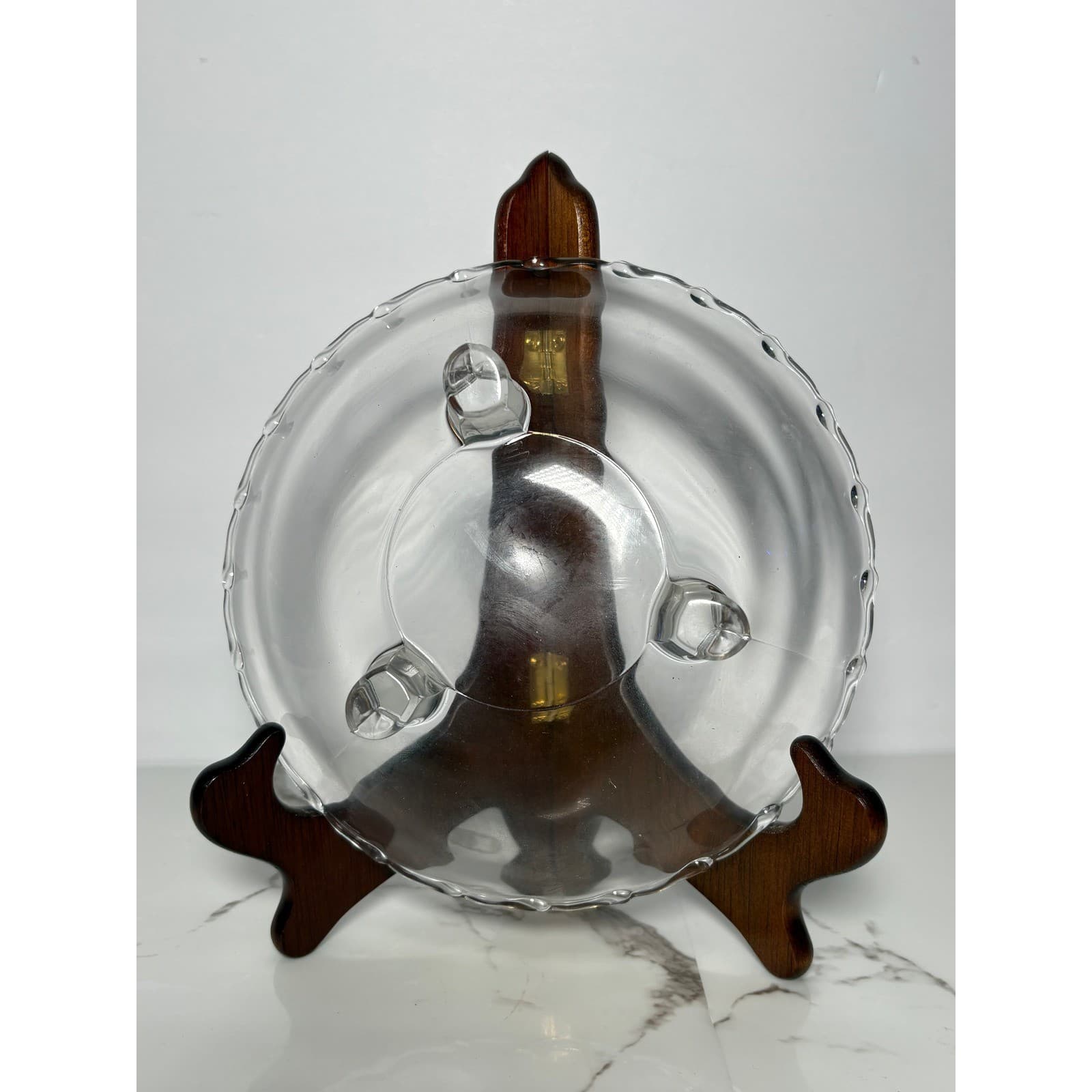 Vintage Clear Glass Footed Bowl Scalloped Edge 3-Footed Shallow Candy Dish 7.5" - Thumbnail 6