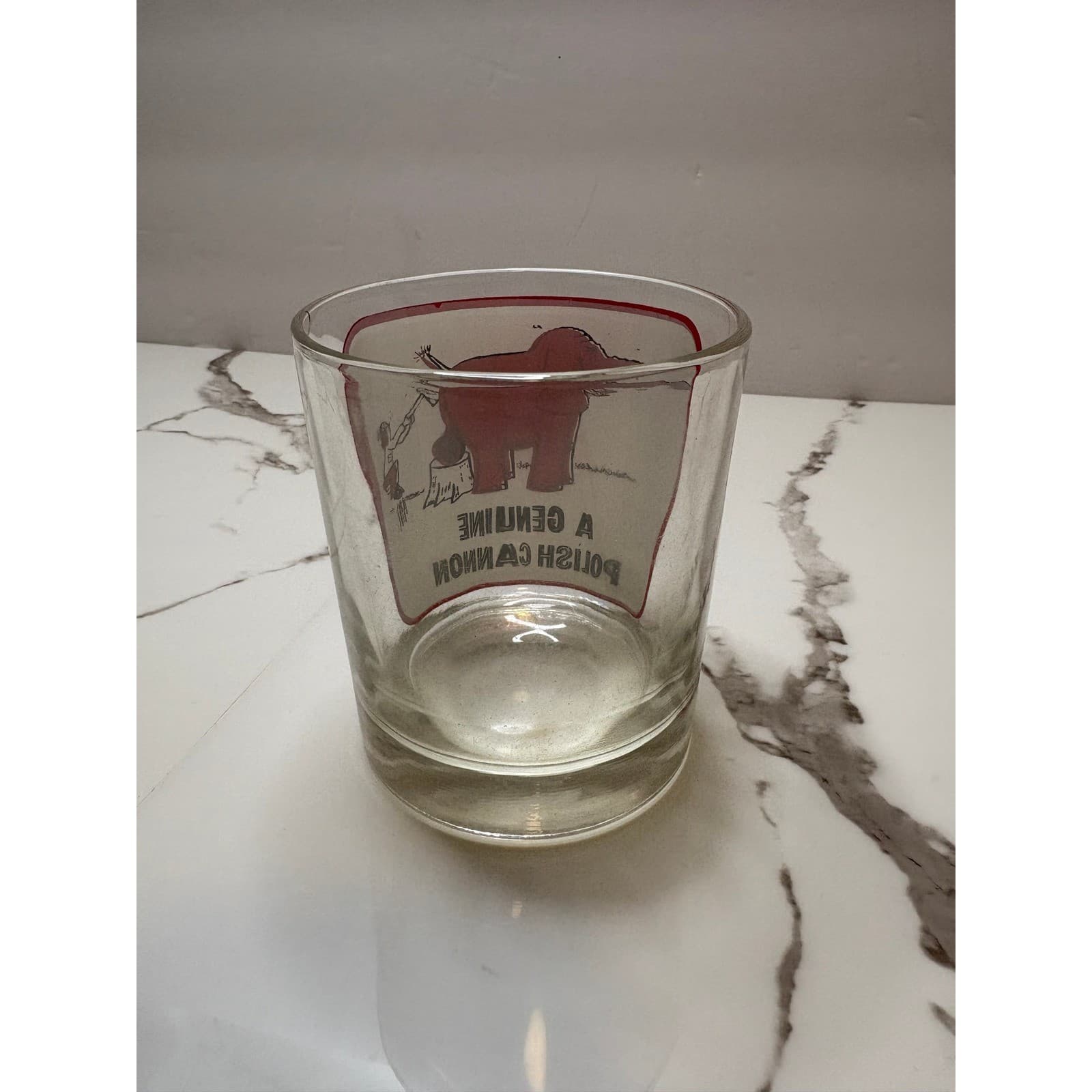 Vintage A Genuine Polish Cannon Novelty Glass Red Elephant Humorous Tumbler - Thumbnail 2