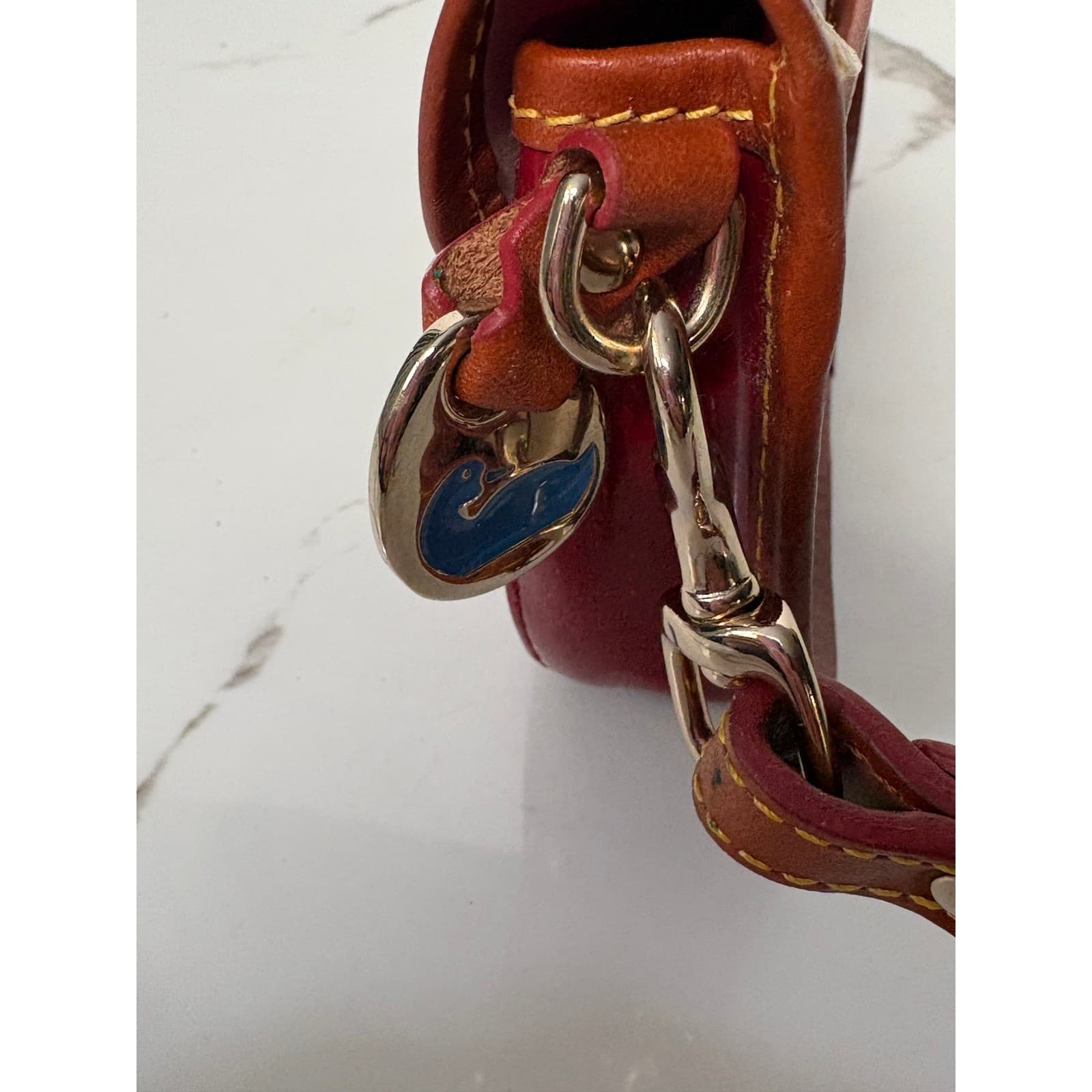 Dooney & Bourke Red Patent Leather Wristlet Tan Trim Duck Charm Clutch Bag - Thumbnail 4