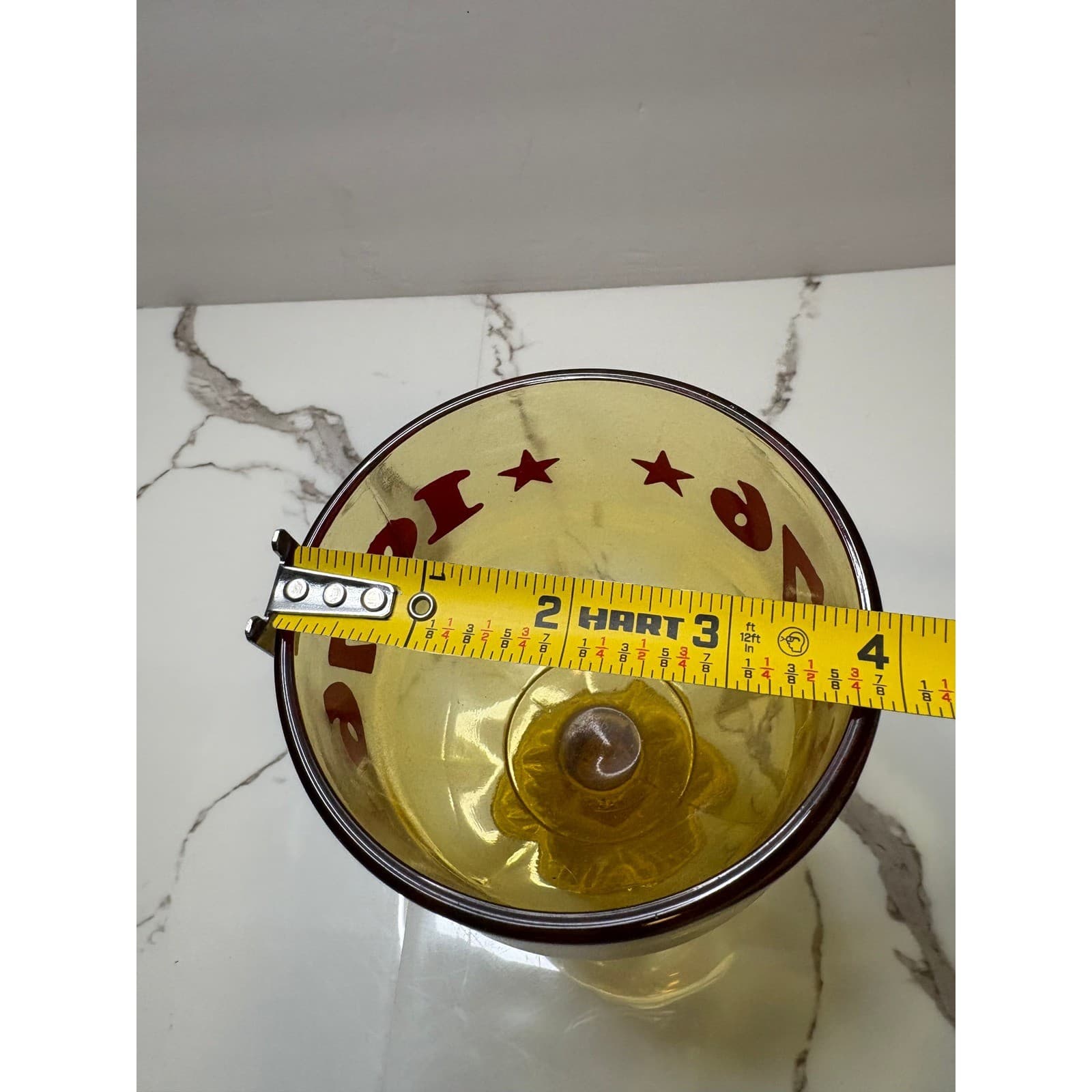 Vintage Amber Glass Bicentennial Goblet 1776 1976 Red Stars Chalice Libbey Style - Thumbnail 5