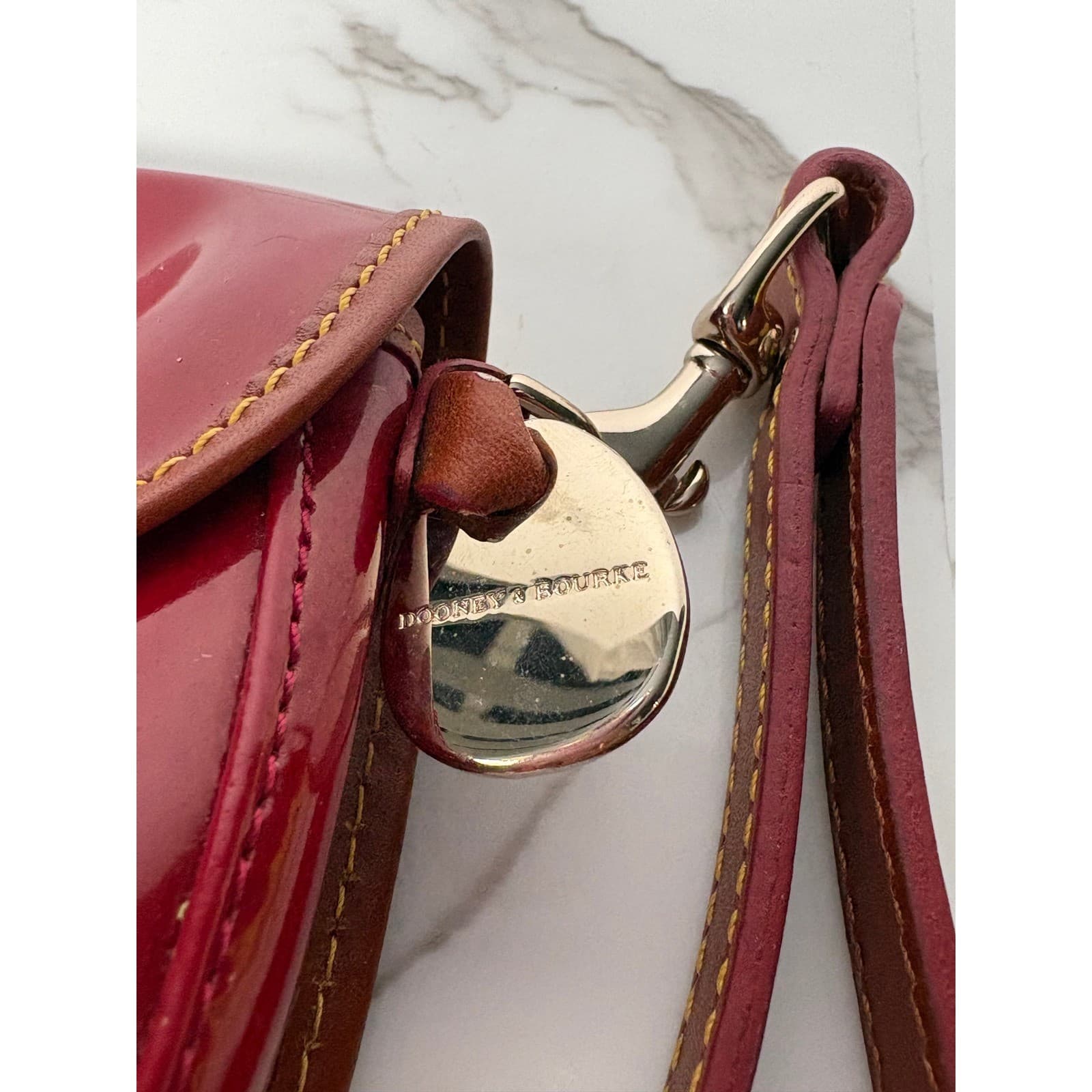 Dooney & Bourke Red Patent Leather Wristlet Tan Trim Duck Charm Clutch Bag - Thumbnail 2