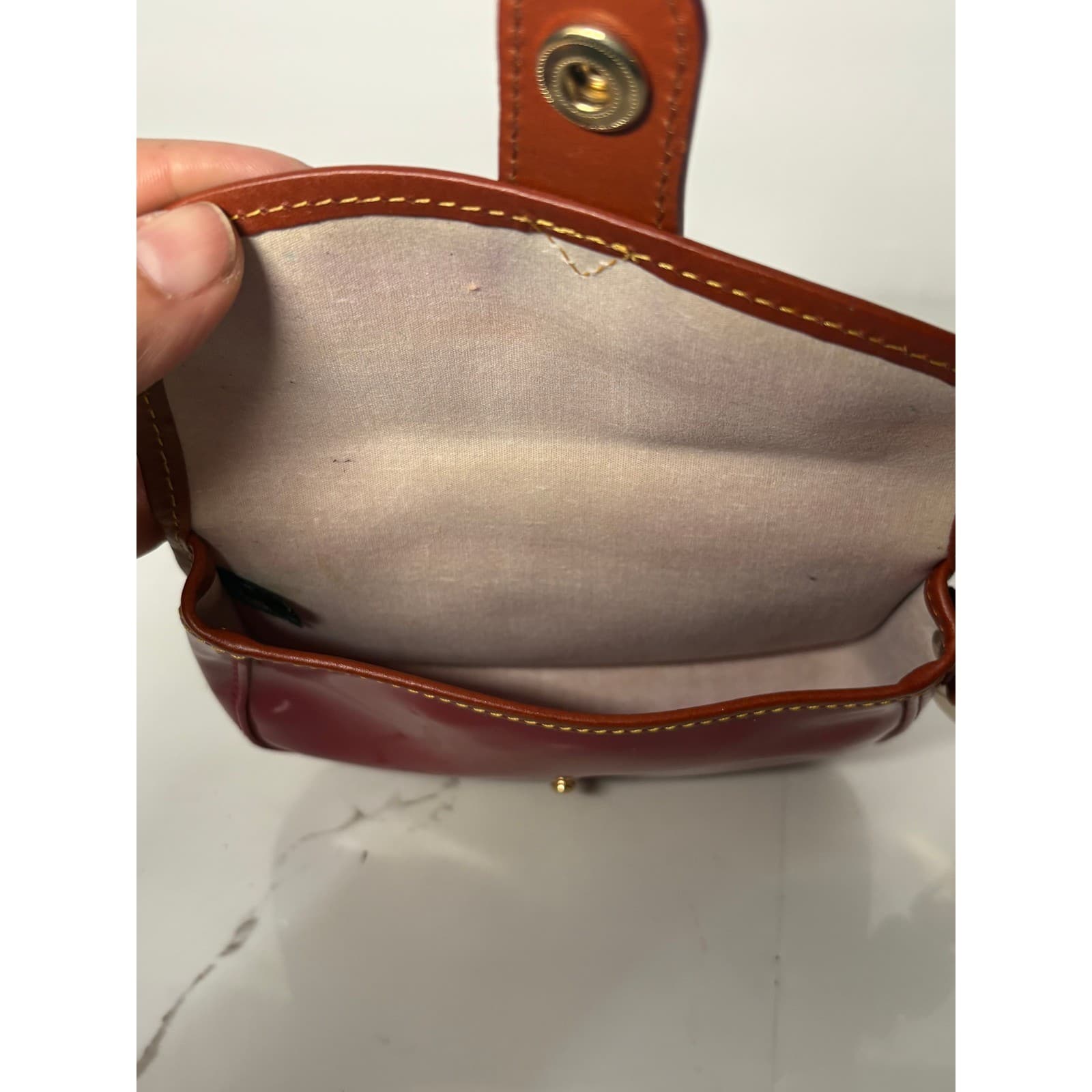 Dooney & Bourke Red Patent Leather Wristlet Tan Trim Duck Charm Clutch Bag - Thumbnail 5