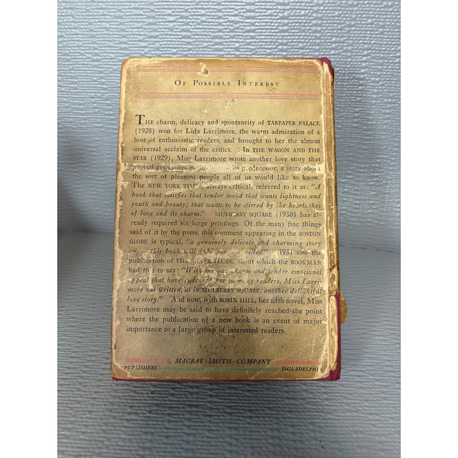 1932 Robin Hill Lida Larrimore First Edition Hardcover Dust Jacket Macrae Smith - Thumbnail 2