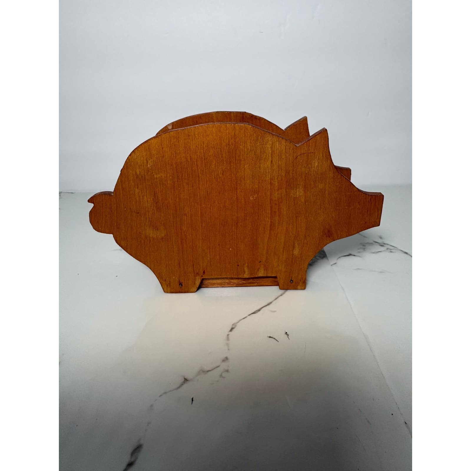Vintage Wooden Pig Napkin Holder Rustic Farmhouse Kitchen Decor Brown Wood - Thumbnail 3