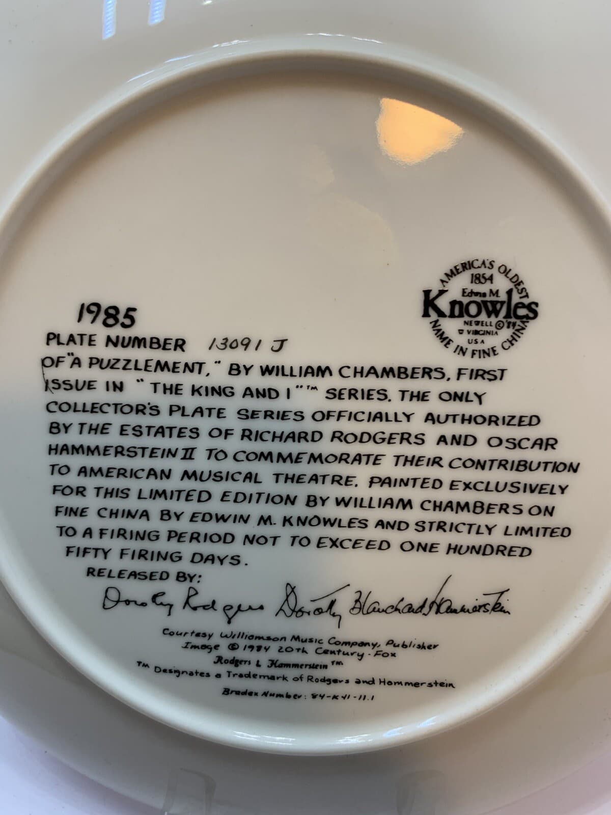 1985 VTG Collector Plate A PUZZLEMENT 1st of 4 in The King and I Serie w/CoA NIB - Thumbnail 3