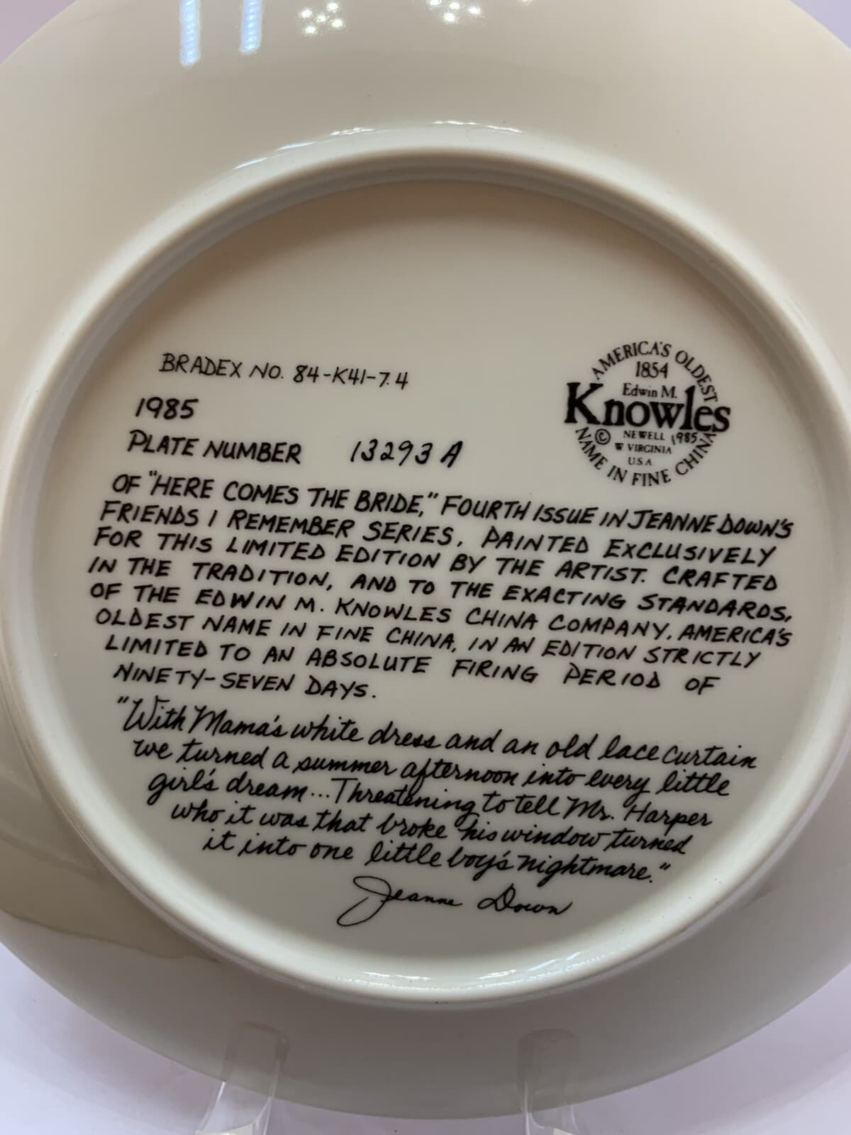 Knowles 1983 "HERE COMES THE BRIDE “4th of 4 From Friends I Remember Series wCoA - Thumbnail 3