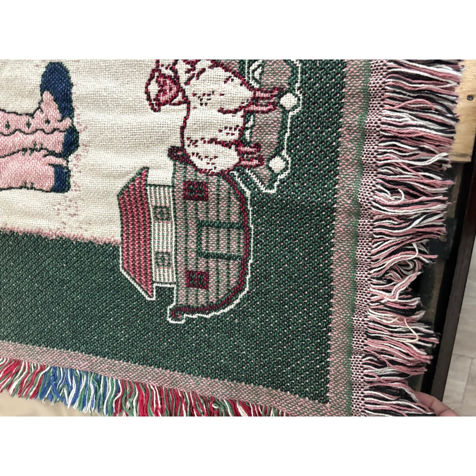 Vintage Woven Tapestry Throw Blanket Christmas Snowman Children Winter Scene - Thumbnail 4