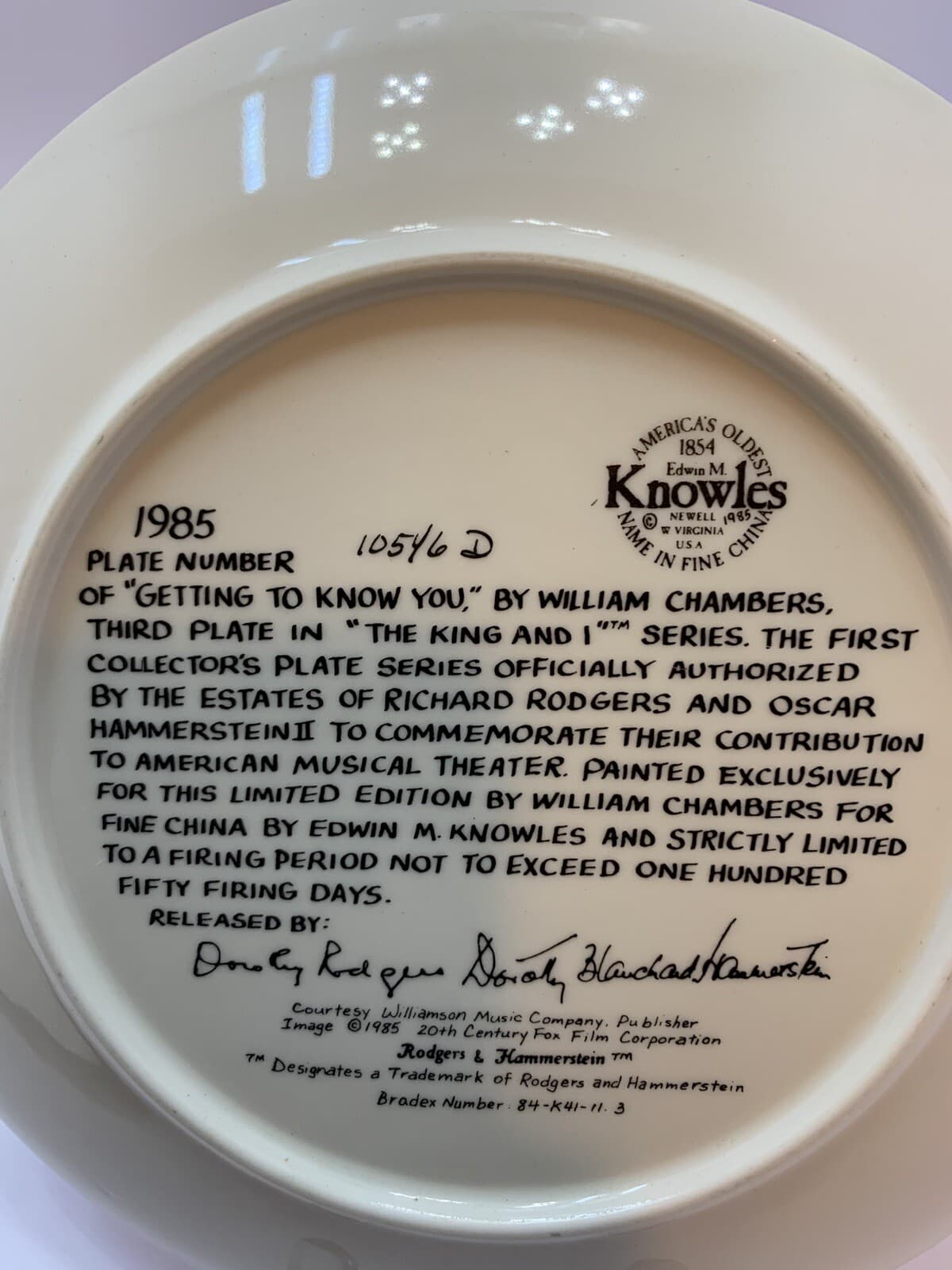 1985 Collector Plate GETTING TO KNOW YOU 3rd /4 in The King and I Series w/CoA - Thumbnail 3