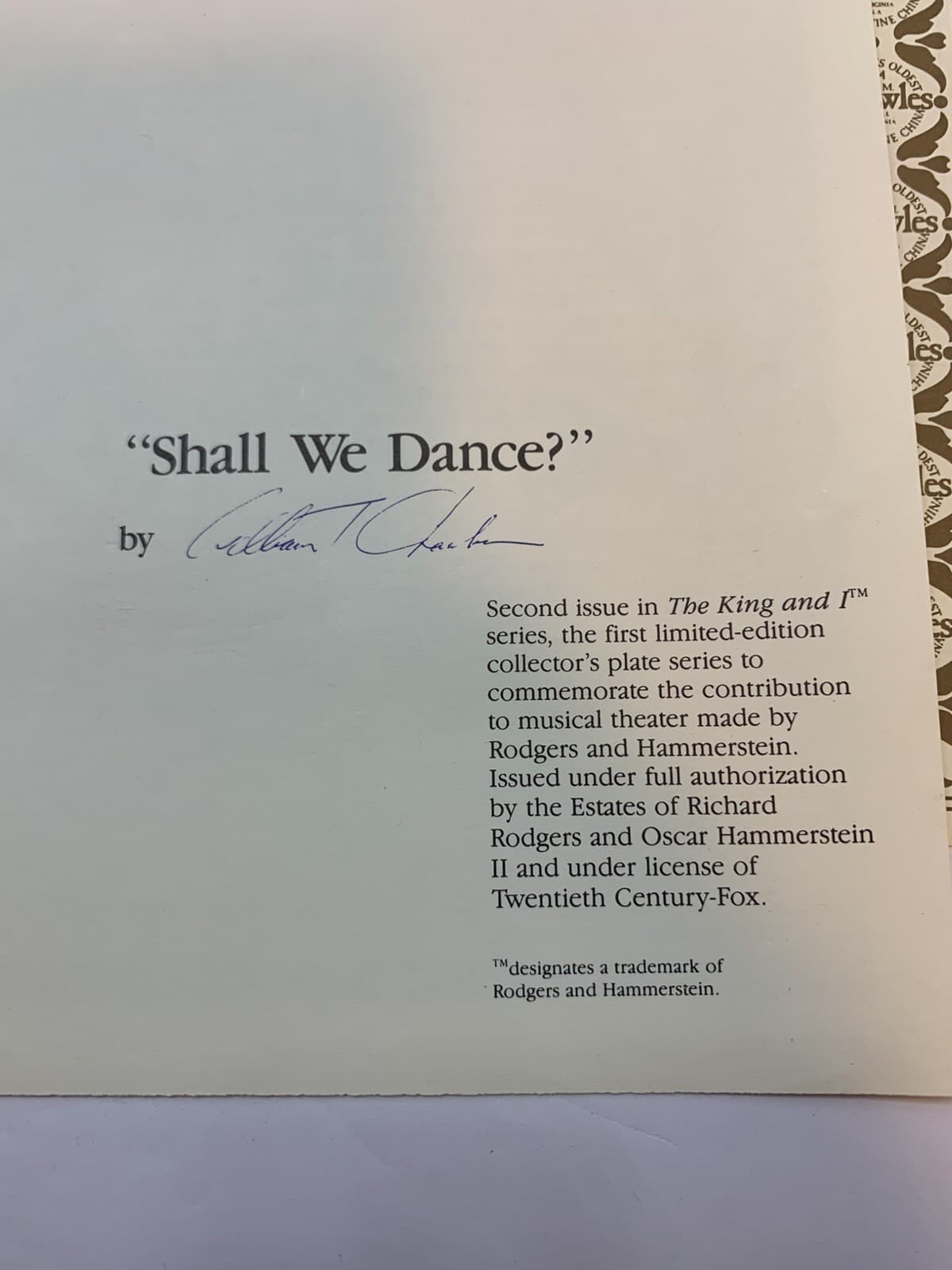 1985 Collector Plate SHALL WE DANCE? 2nd of 4 in The King and I Series w/CoA NIB - Thumbnail 3