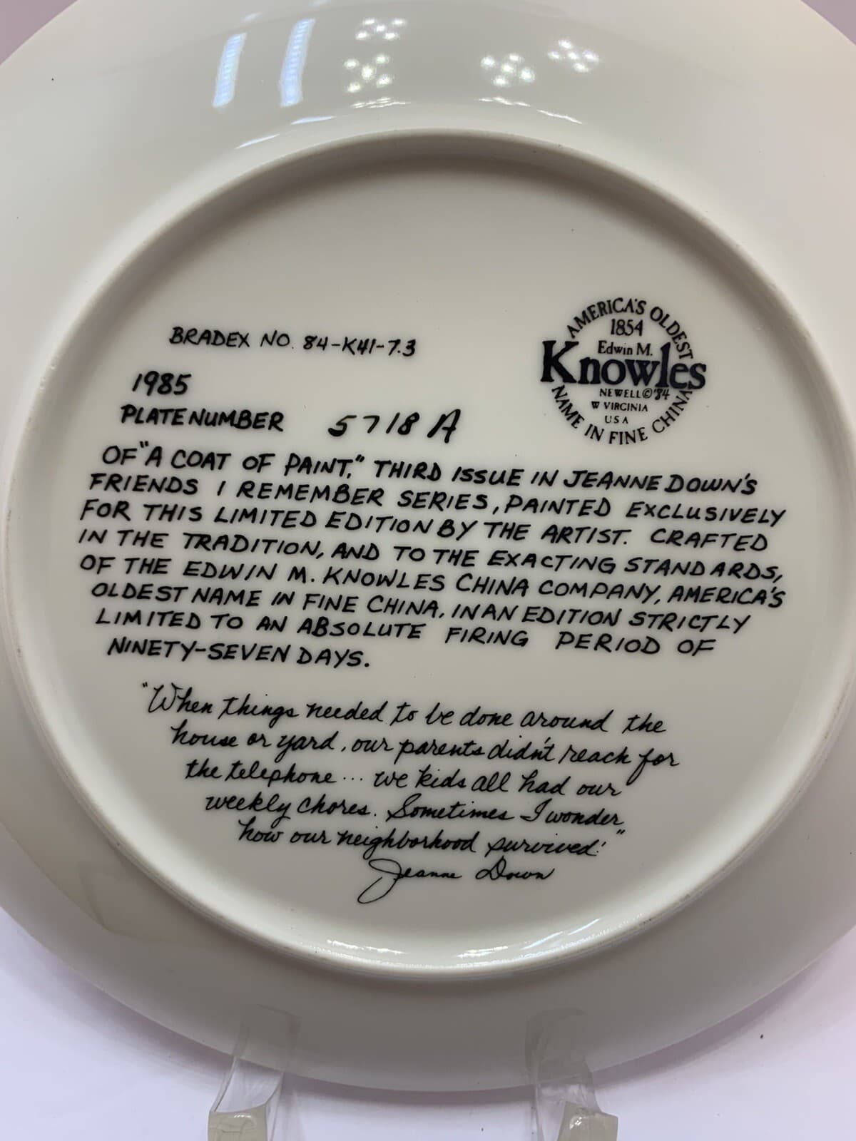 VTG Knowles 1983 "A COAT OF PAINT 3rd of 4 From Friends I Remember Series w/CoA - Thumbnail 3