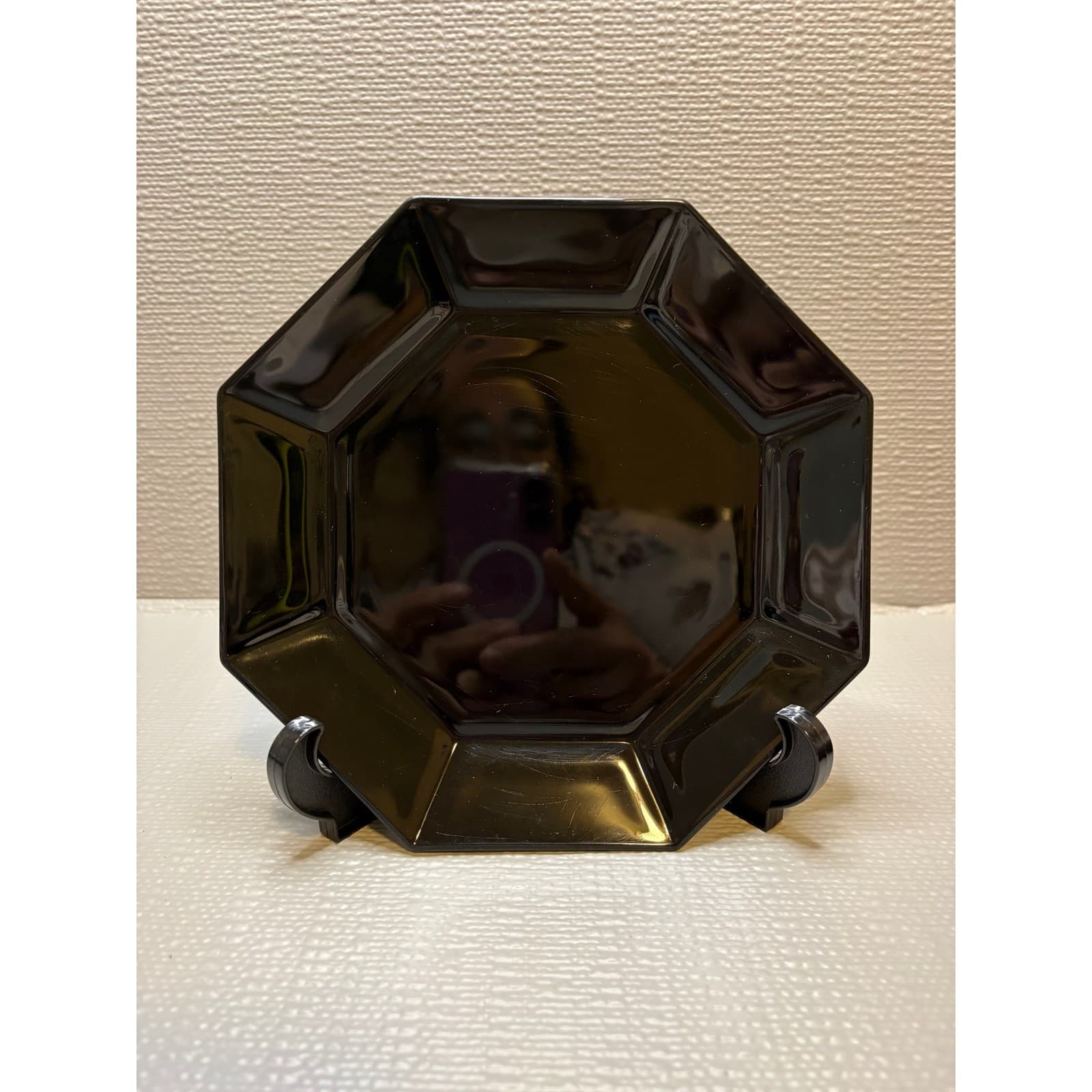 Set of 4 Arcoroc France Octime Black Octagon Glass Salad Dessert Plates 7.5in - Thumbnail 2