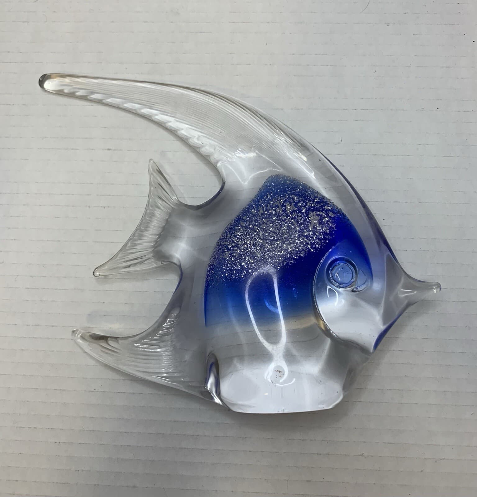 Blue Glass Angel Fish Murano Style Blue & White Fish / Vintage - Thumbnail 2