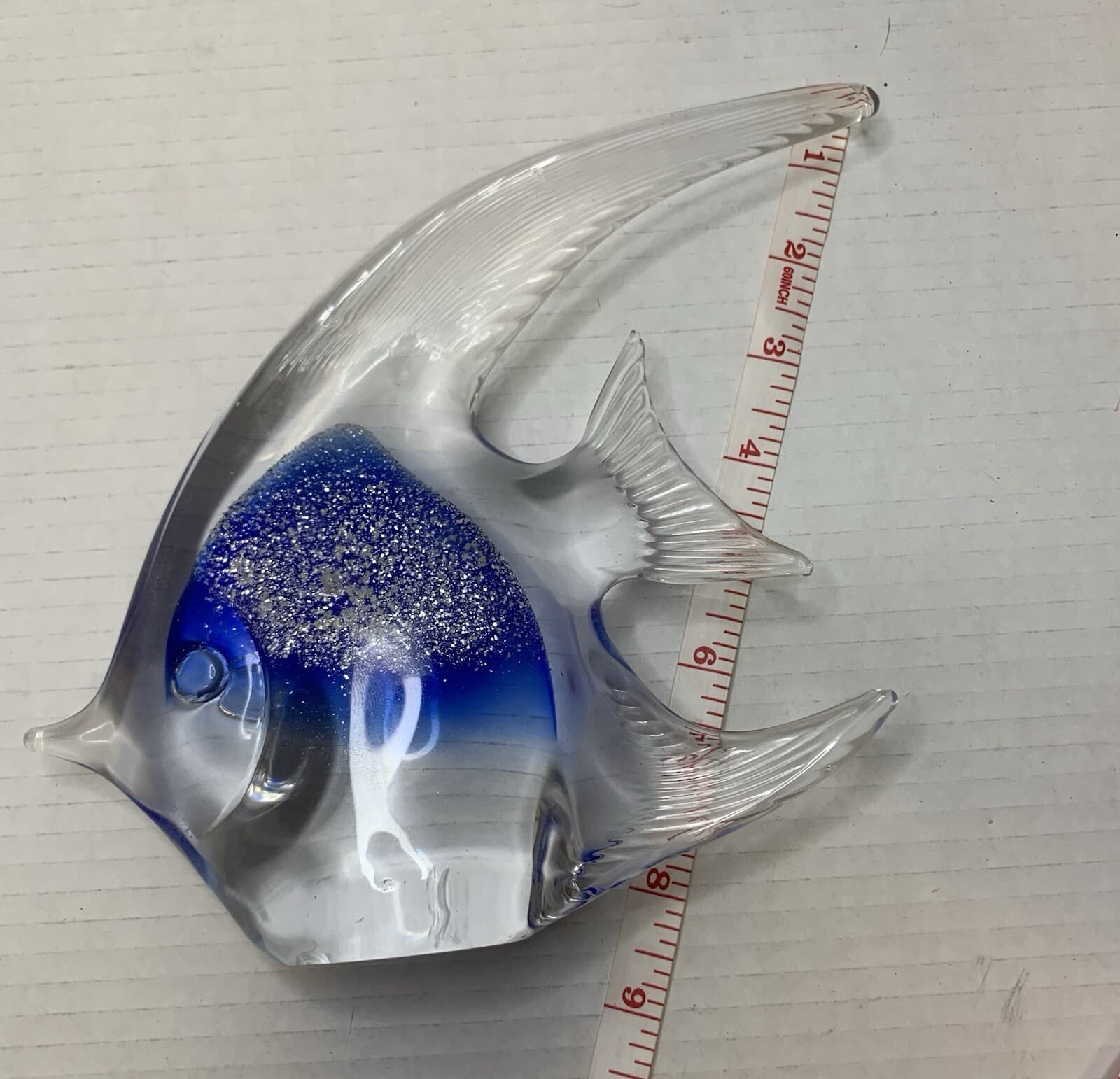 Blue Glass Angel Fish Murano Style Blue & White Fish / Vintage - Thumbnail 3