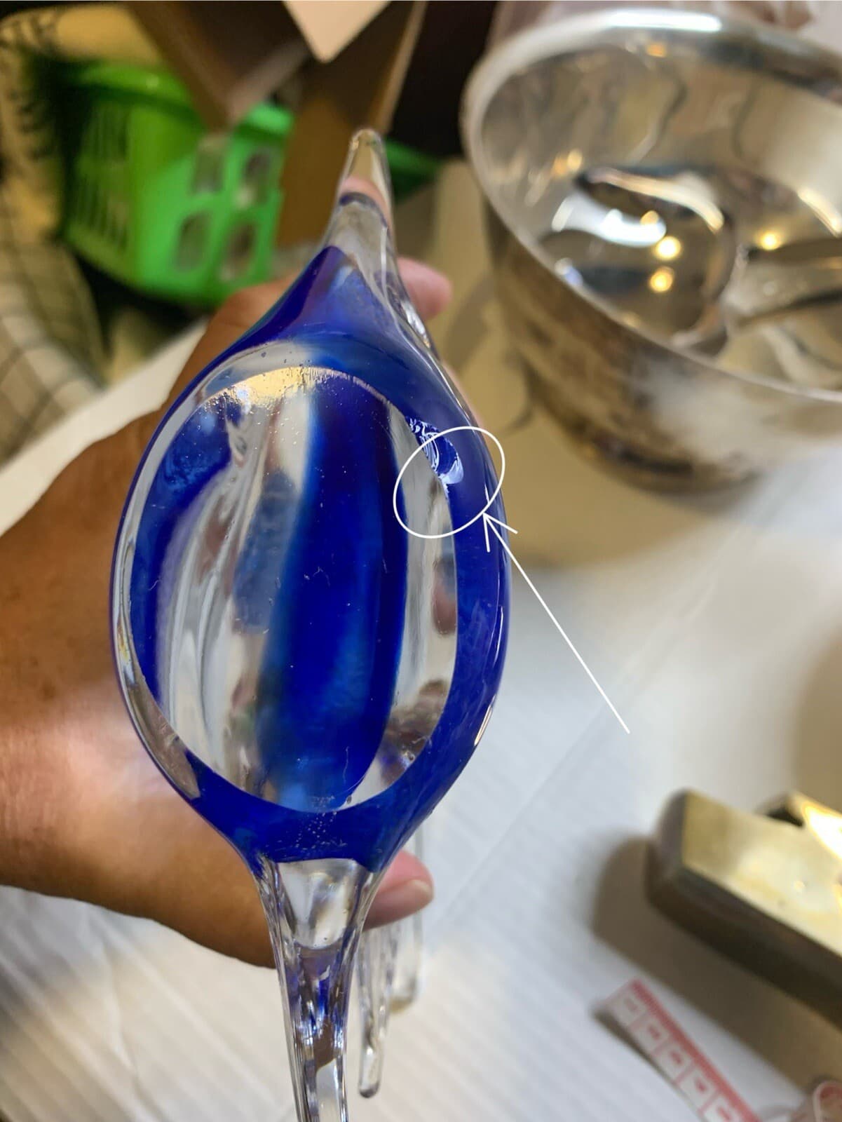 Blue Glass Angel Fish Murano Style Blue & White Fish / Vintage - Thumbnail 6