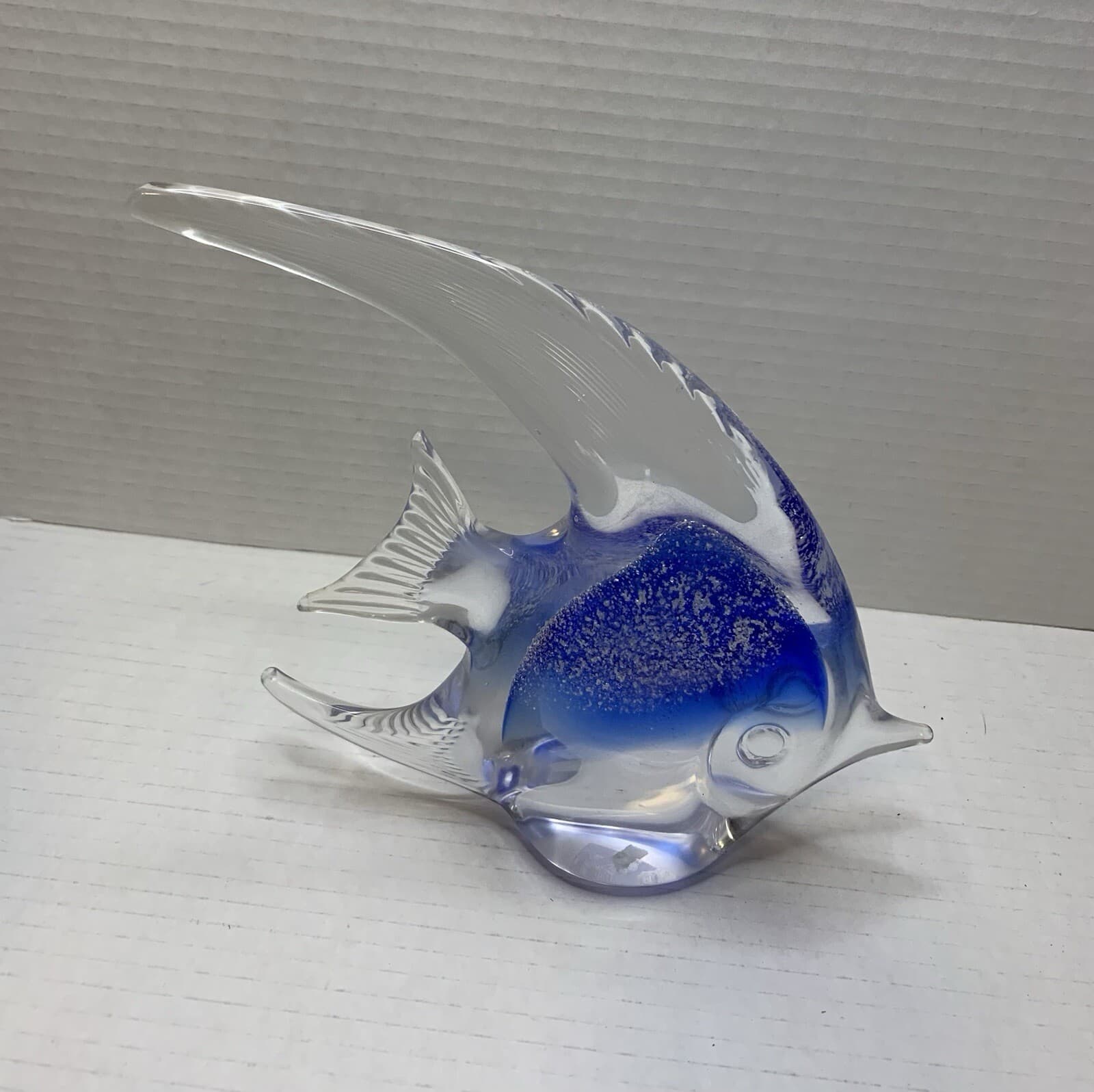 Blue Glass Angel Fish Murano Style Blue & White Fish / Vintage - Thumbnail 5