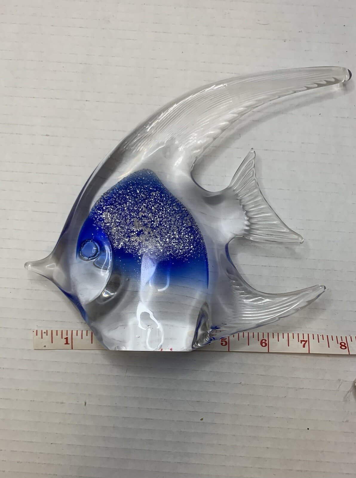 Blue Glass Angel Fish Murano Style Blue & White Fish / Vintage - Thumbnail 4