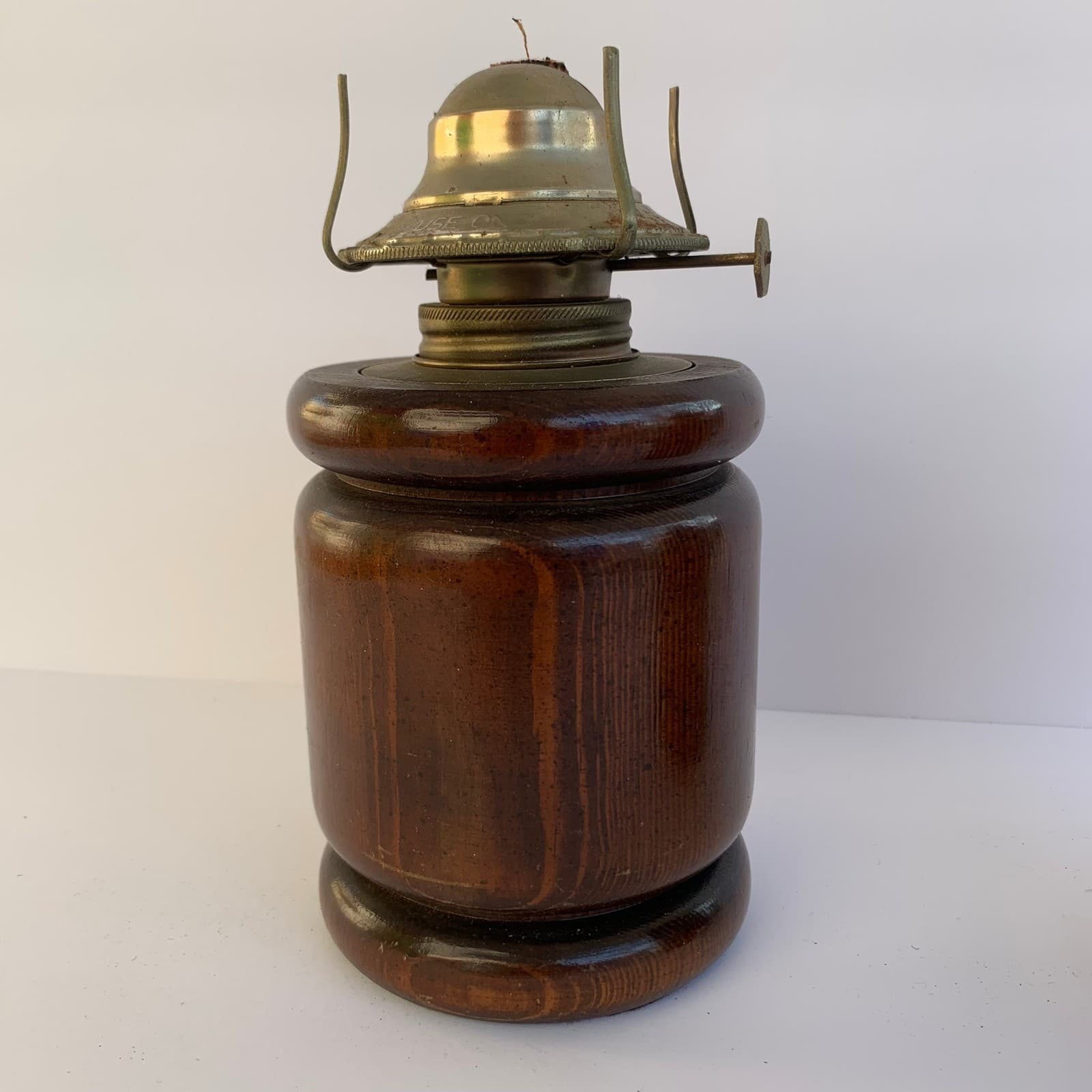 Vintage Wood Base Oil Lamp with Clear Glass Hurricane Chimney Rustic Farmhouse - Thumbnail 4