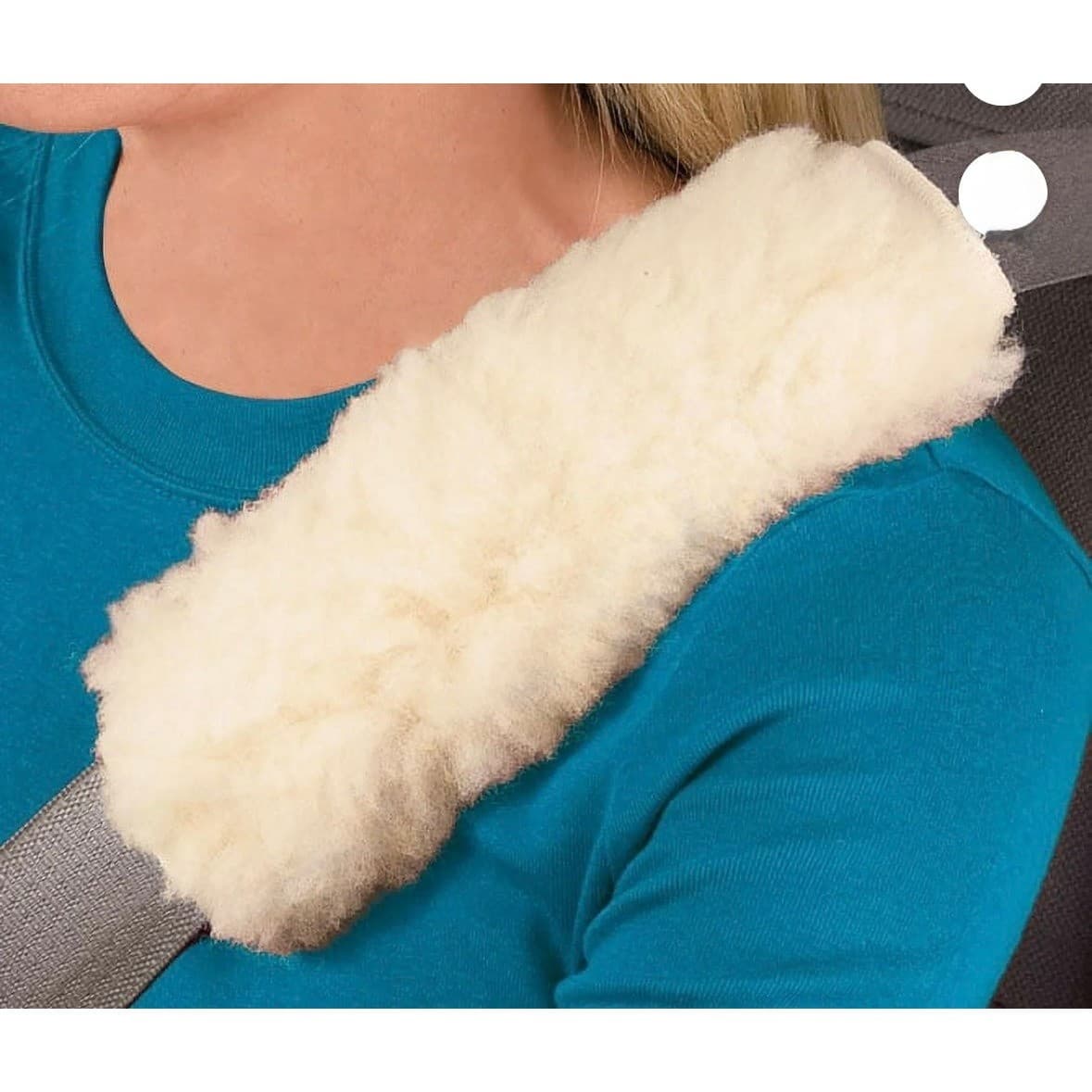 Set of 4 Fleece Seatbelt Covers Cream Faux Sheepskin Shoulder Pads CC4152 - Thumbnail 4