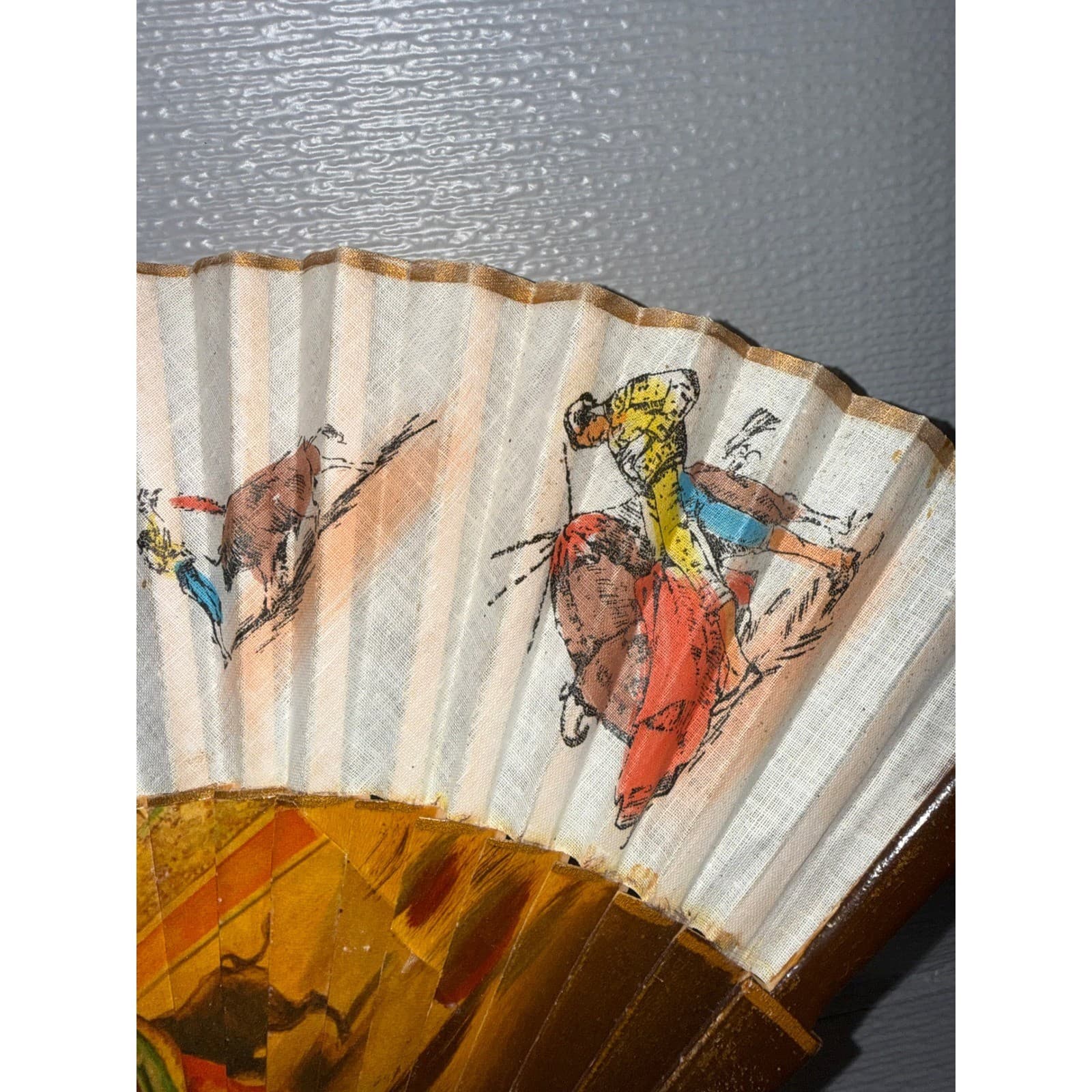 Vintage Spanish Bullfighting Hand Painted Folding Fan Matador Scene 16 Inch - Thumbnail 3