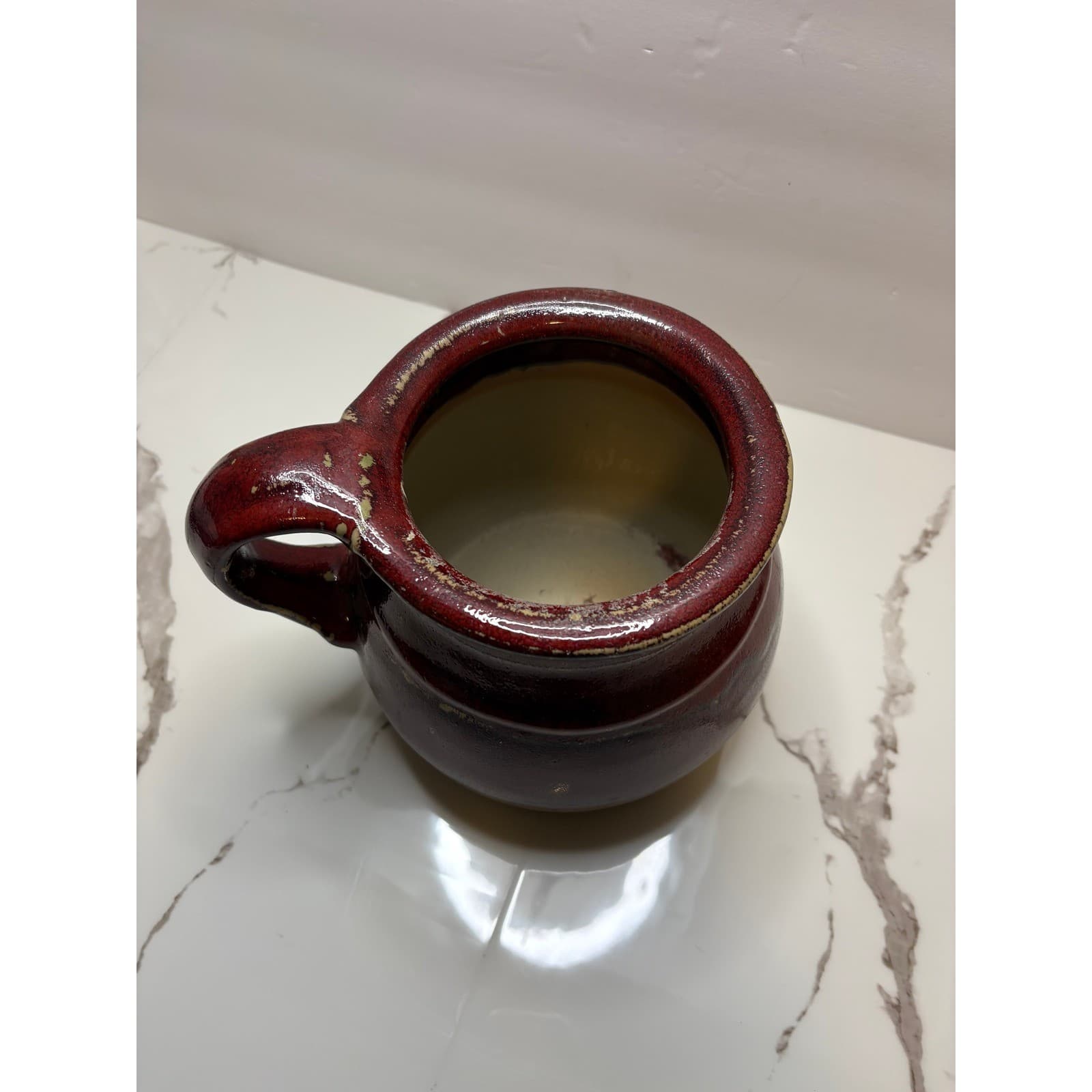 Williamsburg Pottery Red Glazed Stoneware Crock with Handle 7 Inch Utensil Jar - Thumbnail 2