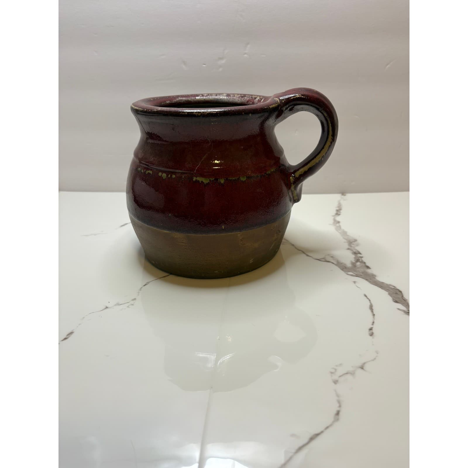 Williamsburg Pottery Red Glazed Stoneware Crock with Handle 7 Inch Utensil Jar - Thumbnail 3