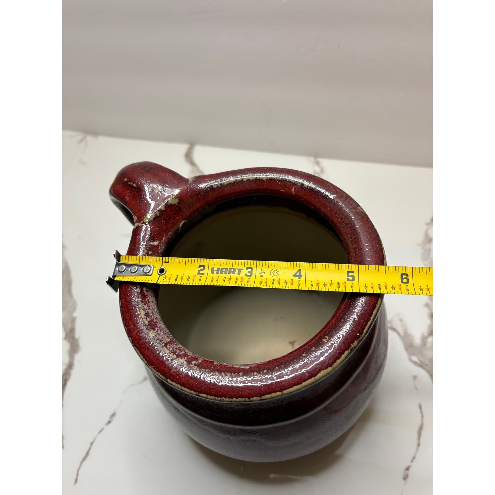 Williamsburg Pottery Red Glazed Stoneware Crock with Handle 7 Inch Utensil Jar - Thumbnail 7