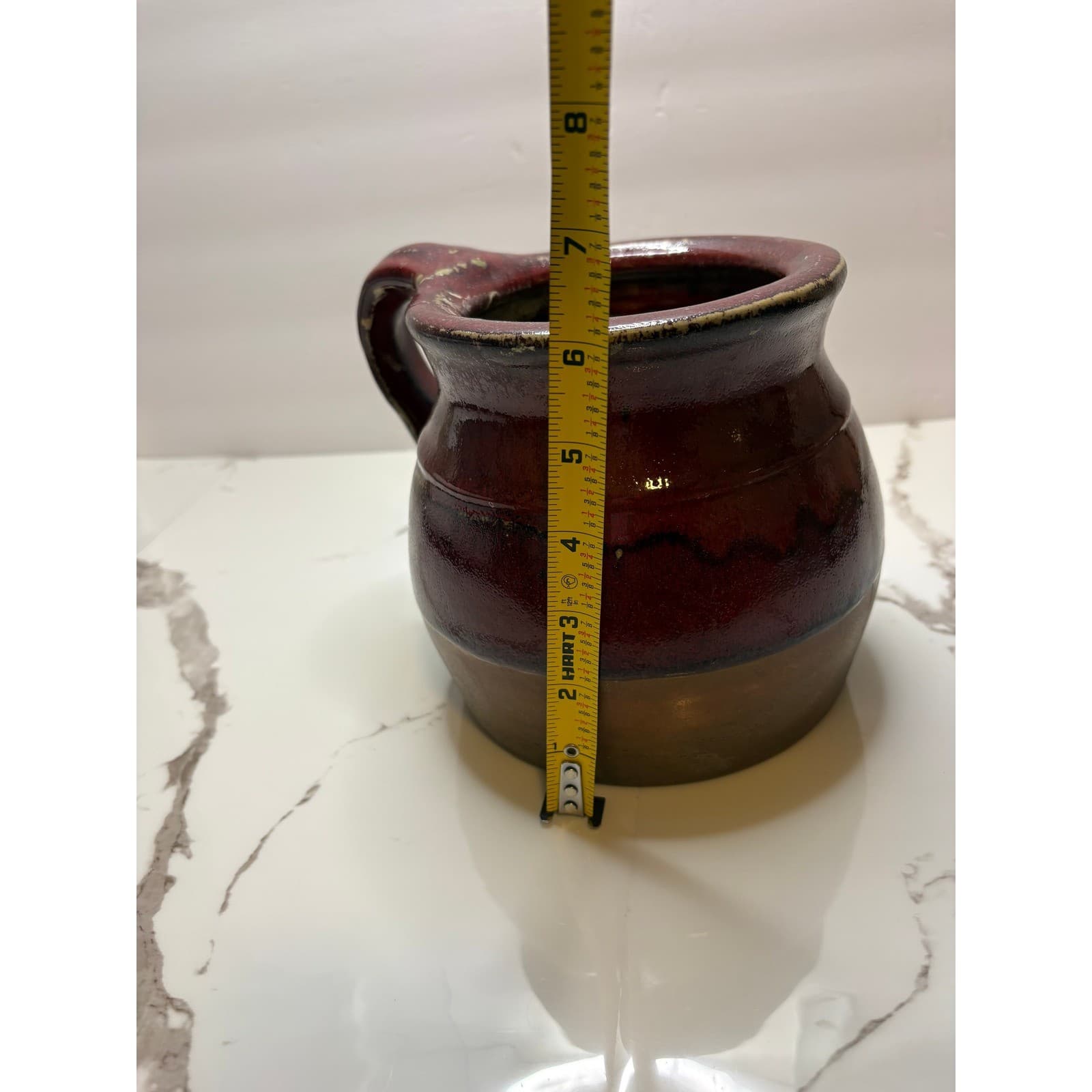 Williamsburg Pottery Red Glazed Stoneware Crock with Handle 7 Inch Utensil Jar - Thumbnail 6