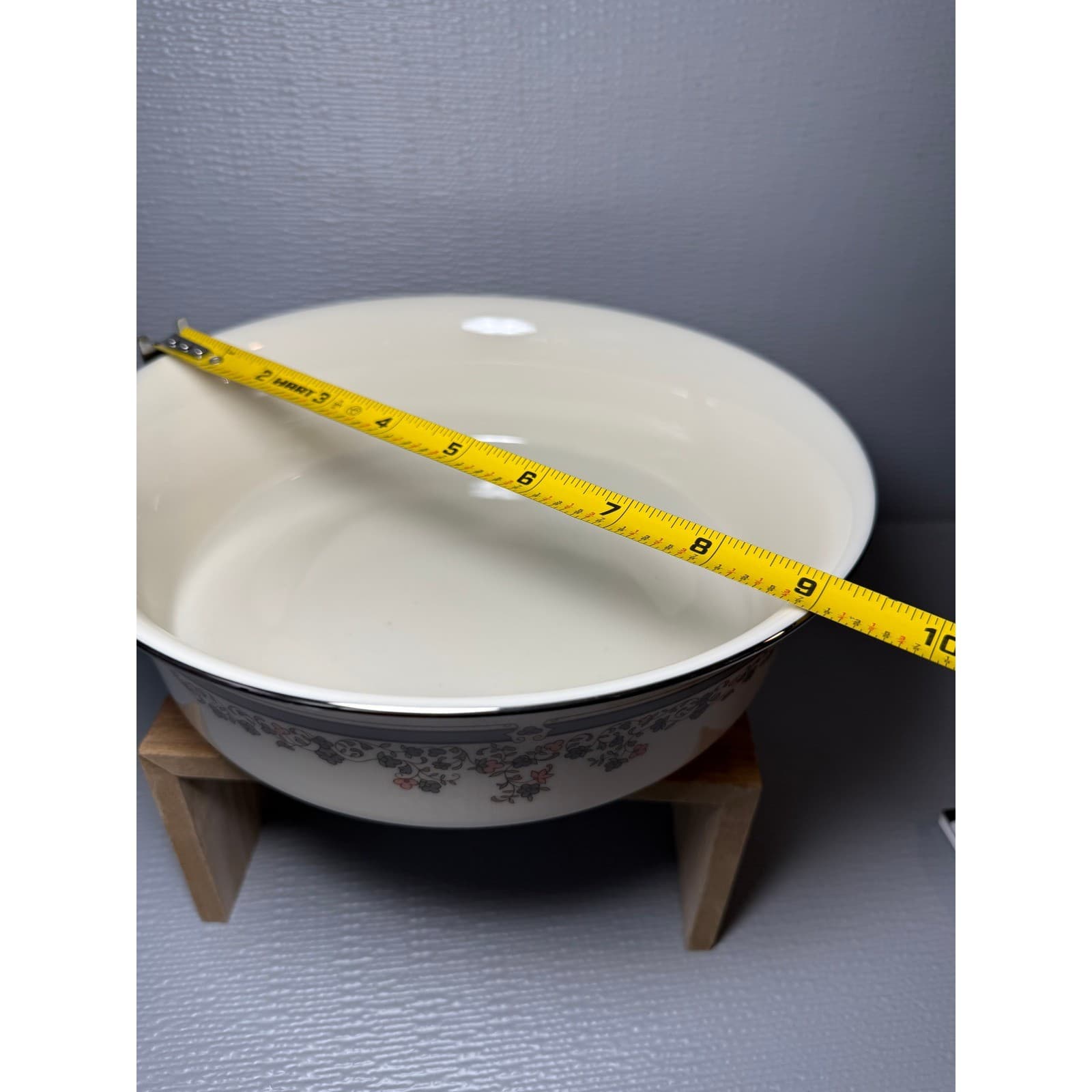 Lenox Lace Point Round Vegetable Bowl Platinum Trim Floral Fine China USA 9in - Thumbnail 6