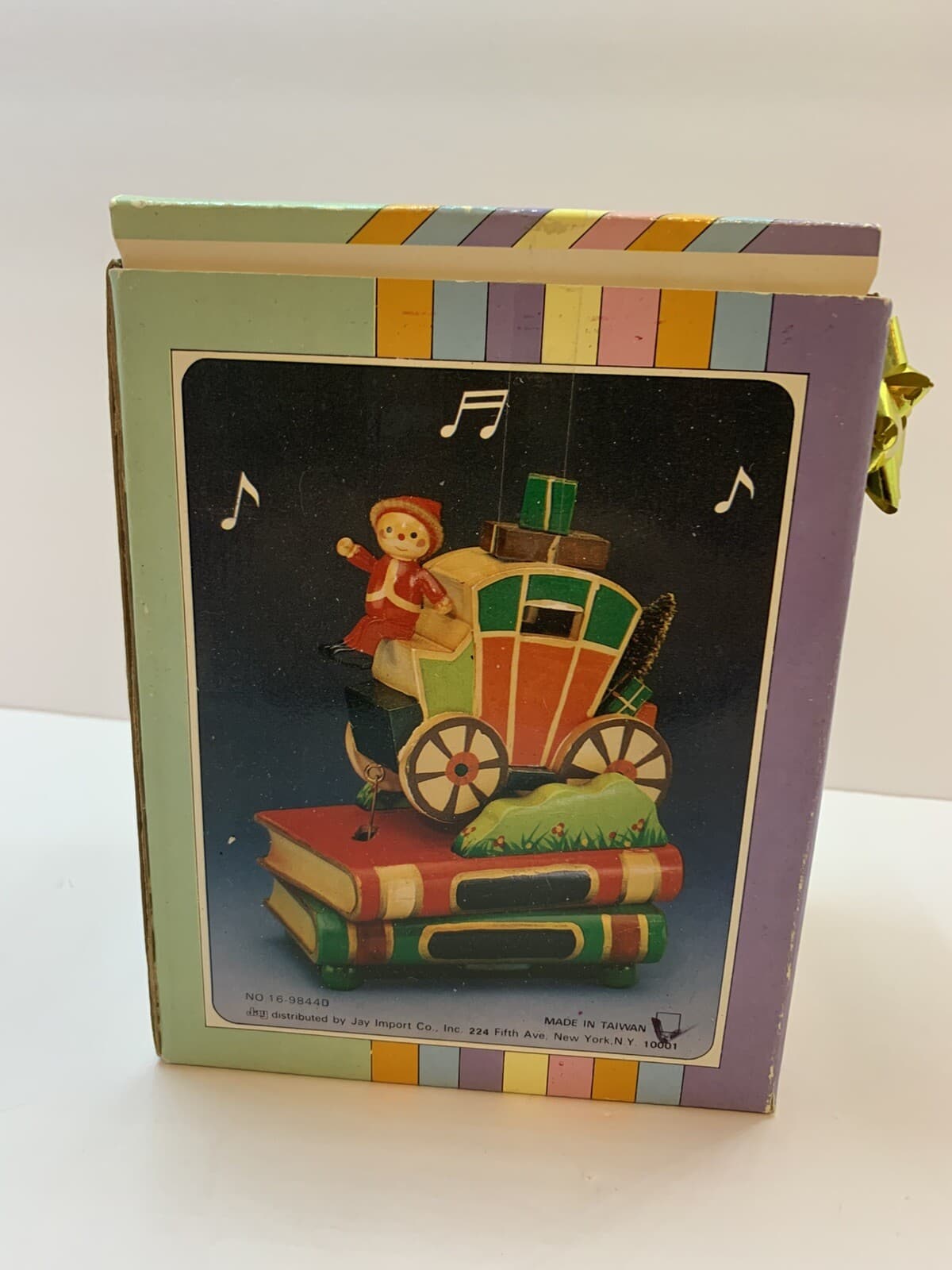 Vintage Jay Import Co Wooden Action Musical Elf on Stagecoach Books 16-9844D - Thumbnail 4