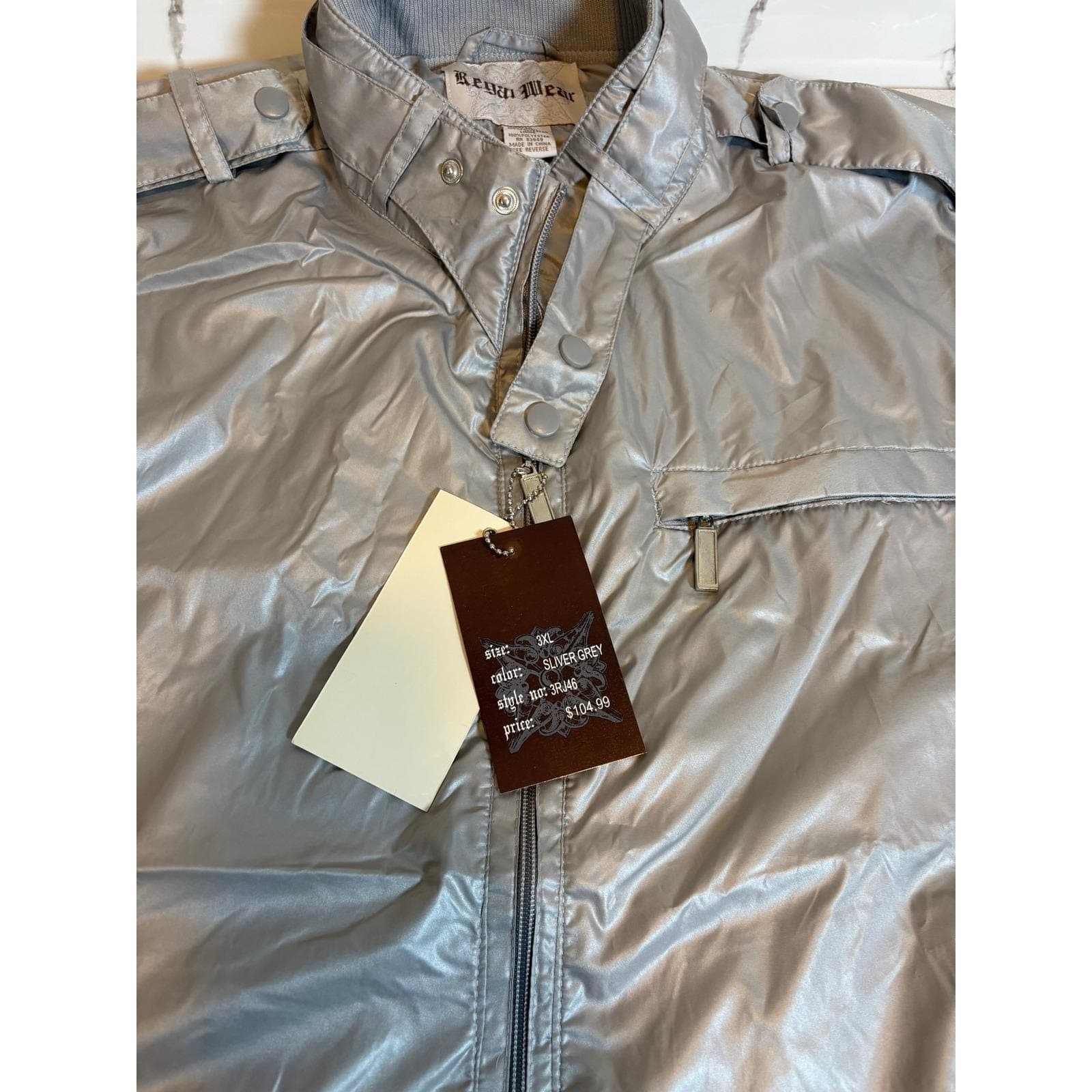 Regal Wear Mens Bomber Jacket Silver Grey Metallic Zip Up 3XL NEW With tags - Thumbnail 6