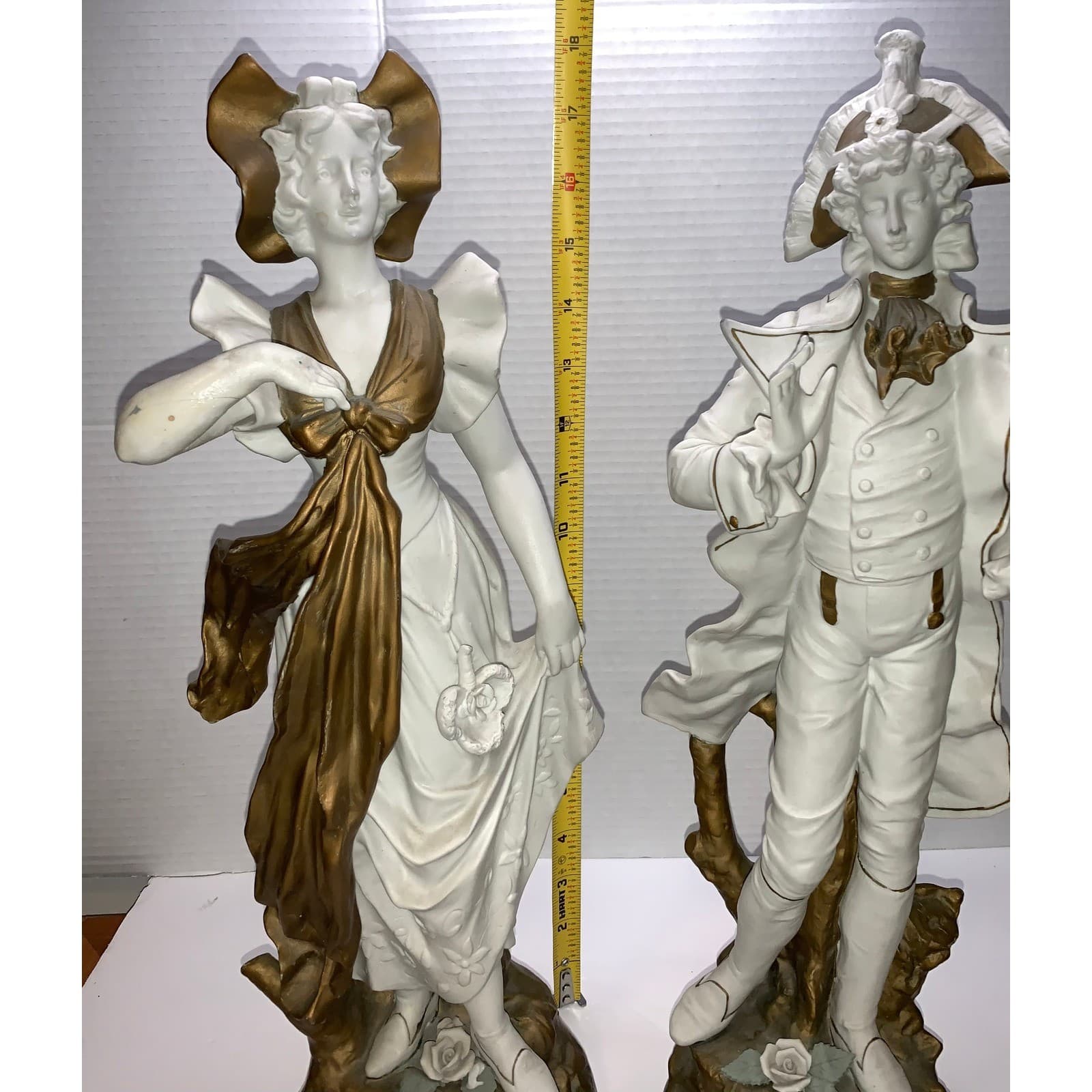 Vintage German Porcelain Figurine Pair White 18th Century Style Statues - Thumbnail 10