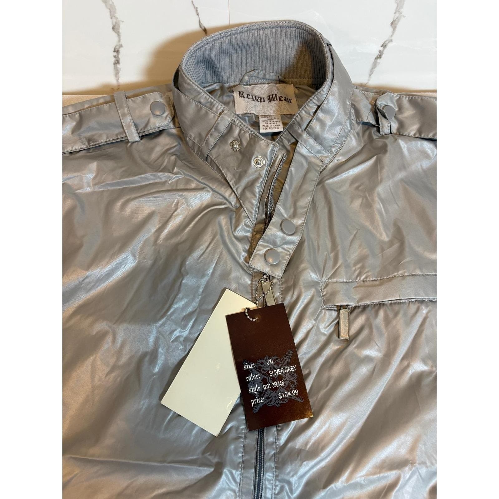 Regal Wear Mens Bomber Jacket Silver Grey Metallic Zip Up 3XL NEW With tags - Thumbnail 10