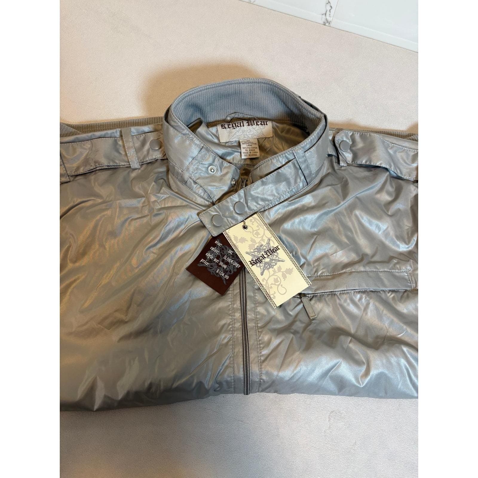 Regal Wear Mens Bomber Jacket Silver Grey Metallic Zip Up 3XL NEW With tags - Thumbnail 4