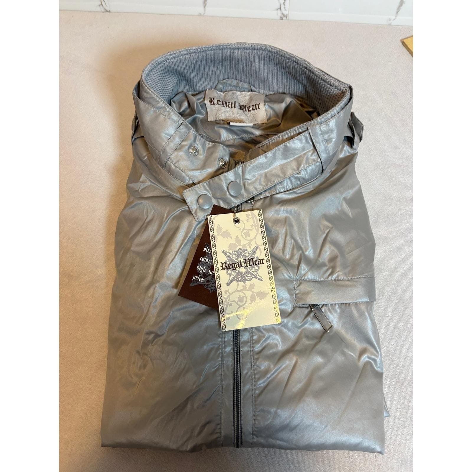 Regal Wear Mens Bomber Jacket Silver Grey Metallic Zip Up 3XL NEW With tags - Thumbnail 2