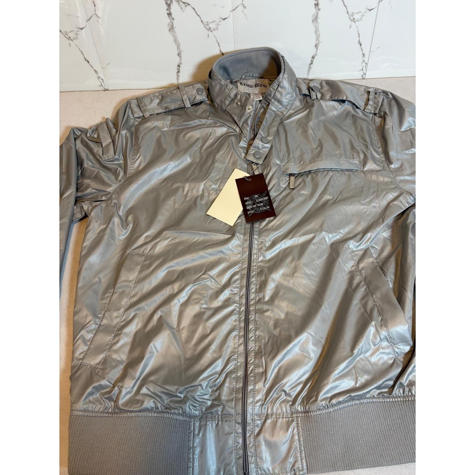 Regal Wear Mens Bomber Jacket Silver Grey Metallic Zip Up 3XL NEW With tags - Thumbnail 9