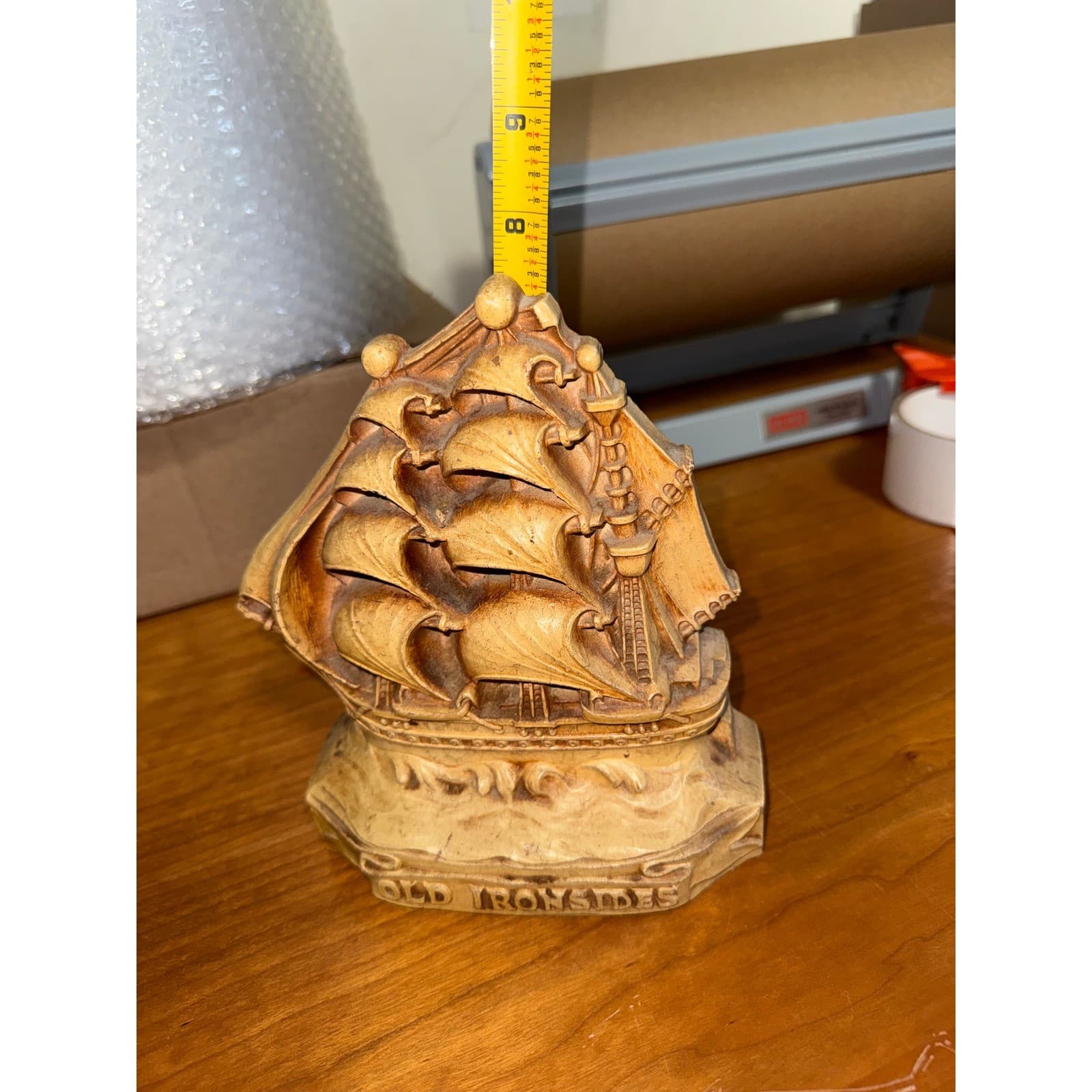 Vintage Old Ironsides USS Constitution Ship Bookends Nautical Gold Tone Pair - Thumbnail 6
