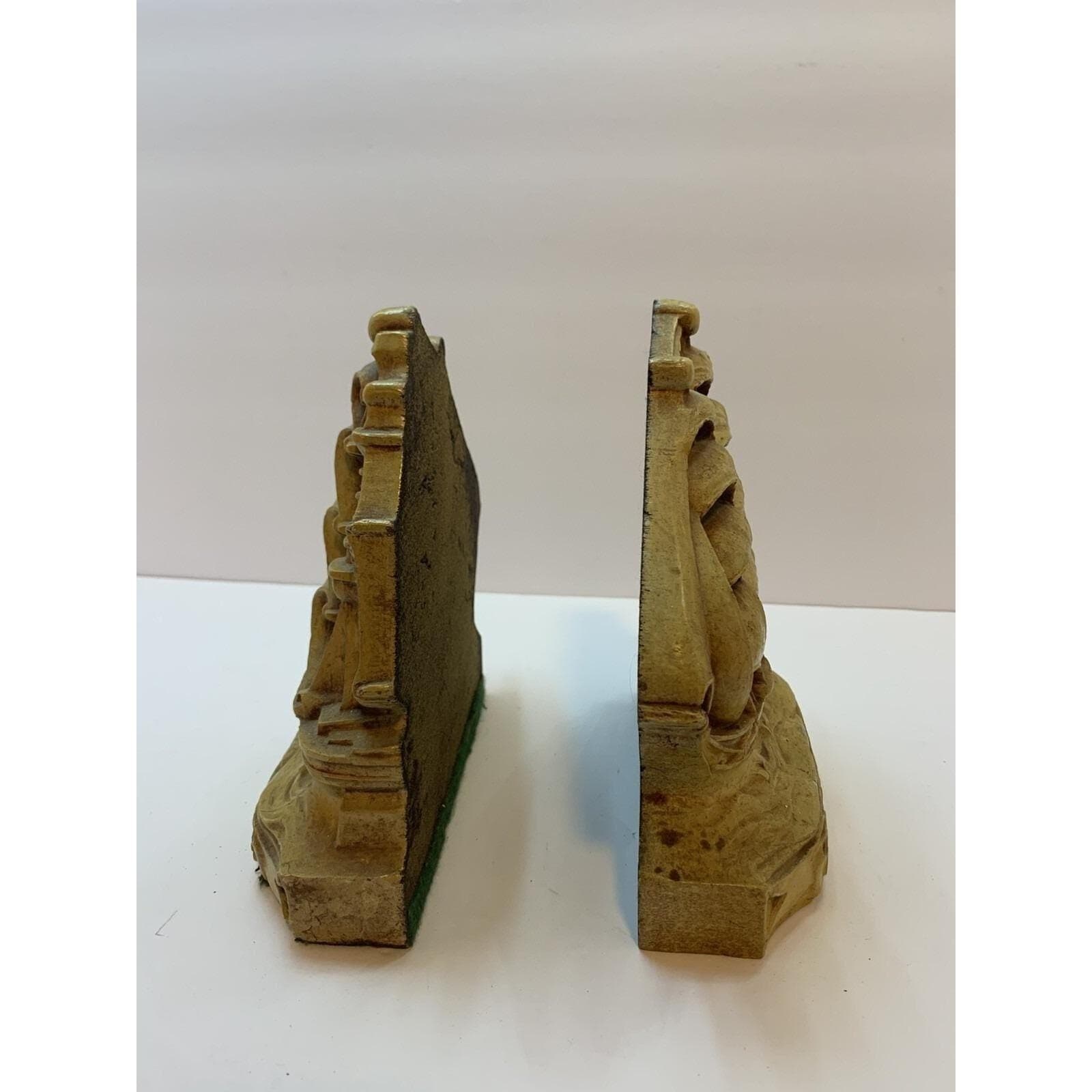 Vintage Old Ironsides USS Constitution Ship Bookends Nautical Gold Tone Pair - Thumbnail 5