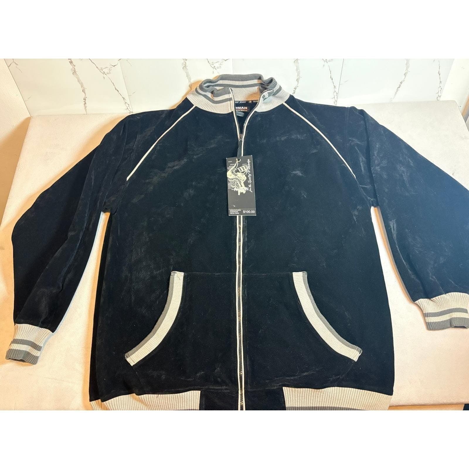 VTG Koman Modern Basics Mens 2XL Velour Track Jacket Black Full Zip 9763ST NWT - Thumbnail 3