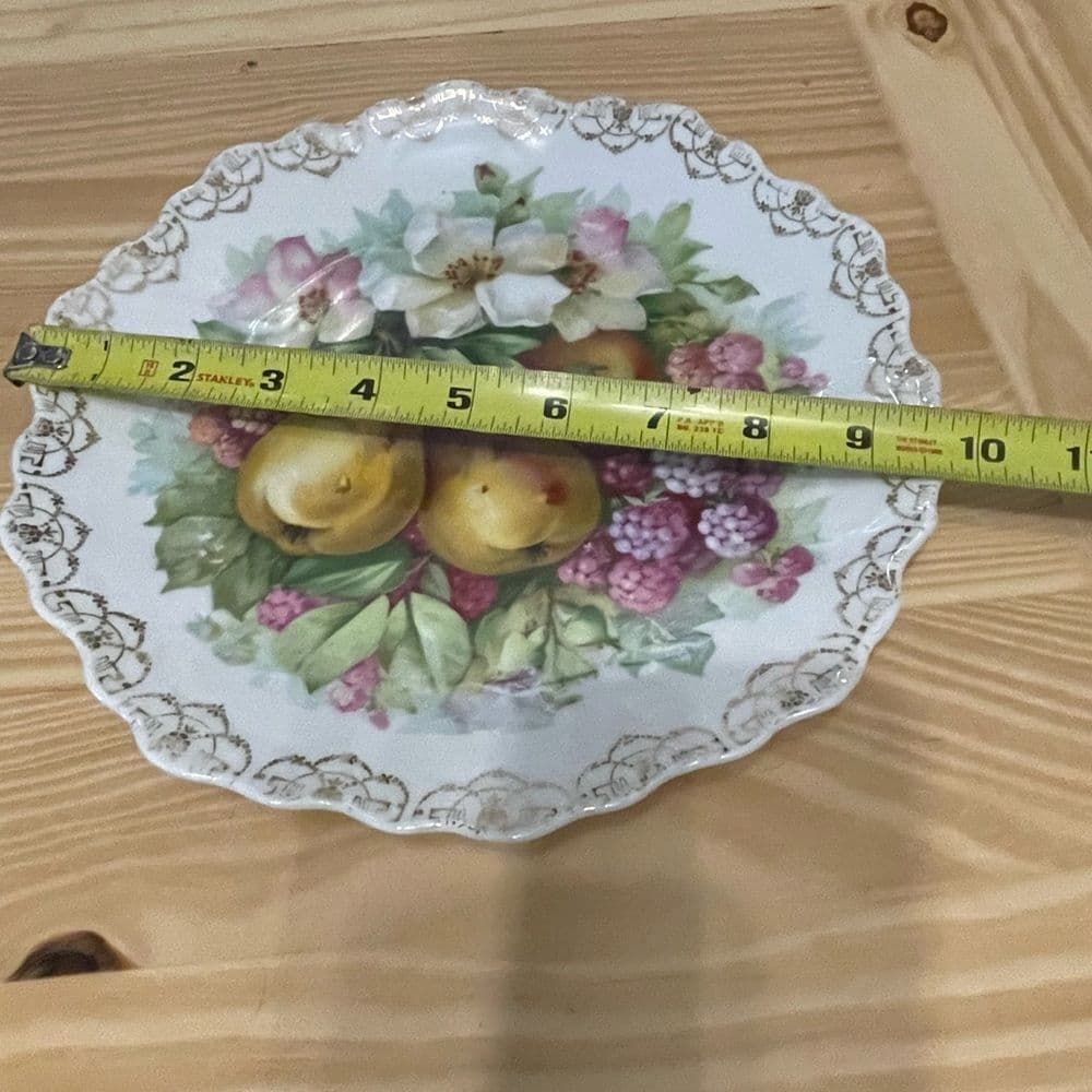 Vintage ZS & Co Bavaria Punch Porcelain Plate Fruit Pears Berries Gold Trim 9.5" - Thumbnail 2
