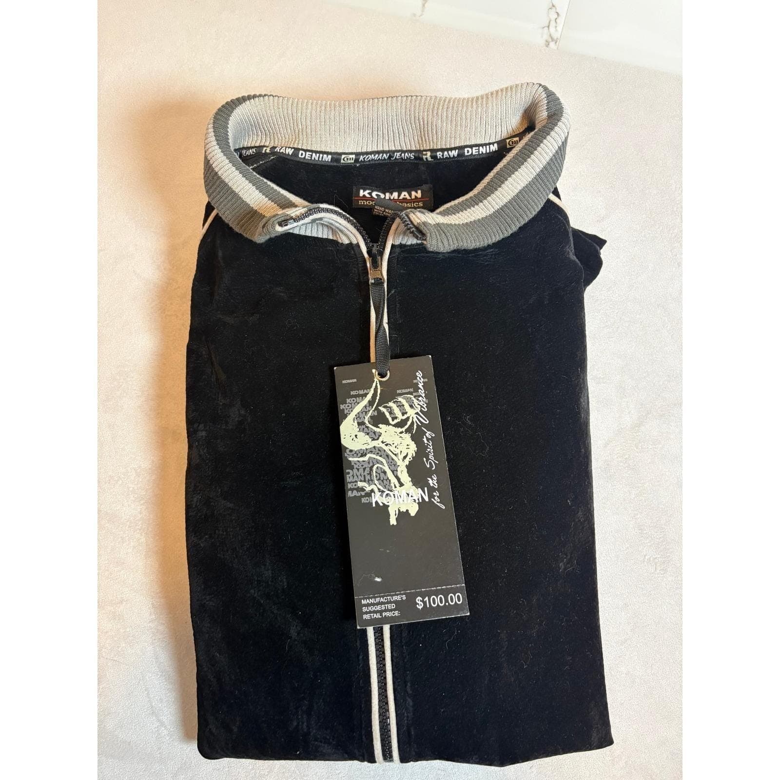VTG Koman Modern Basics Mens 2XL Velour Track Jacket Black Full Zip 9763ST NWT - Thumbnail 8