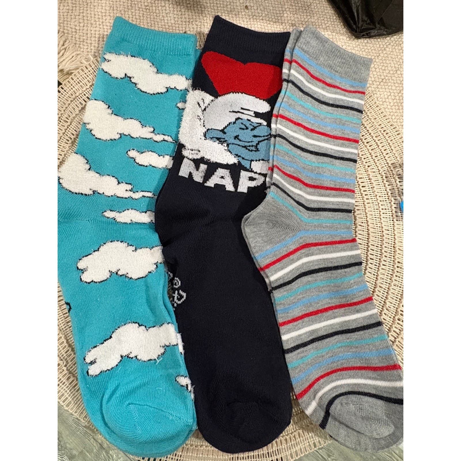 The Smurfs Crew Socks 3 Pairs Navy Blue Grey Naps Size 6-12 - Thumbnail 6