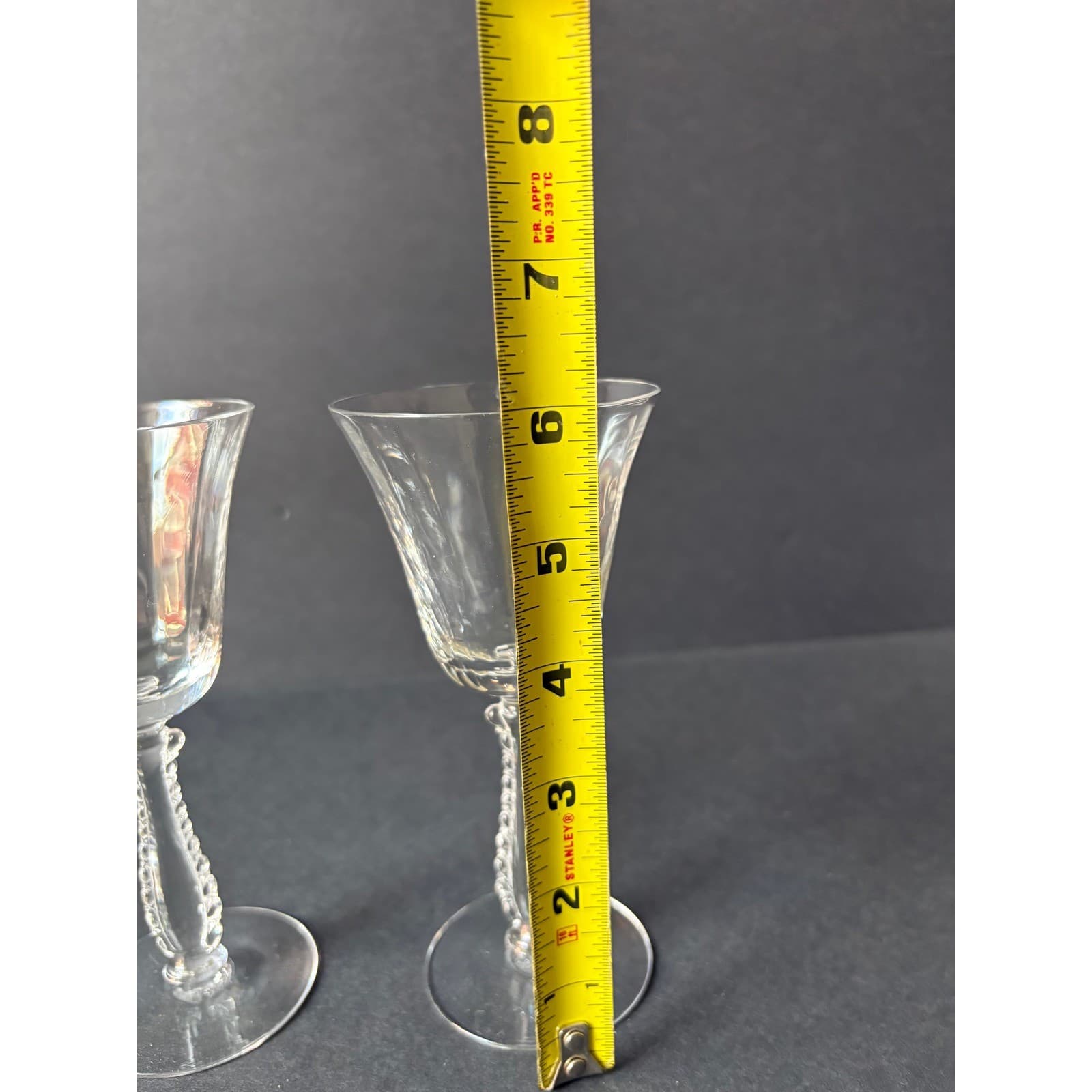 Vintage set of 2 Silver Flutes By Fostoria Claret Wine Glasses - Thumbnail 5