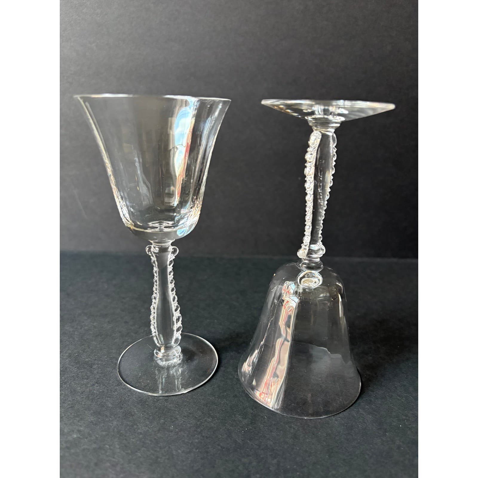 Vintage set of 2 Silver Flutes By Fostoria Claret Wine Glasses - Thumbnail 3