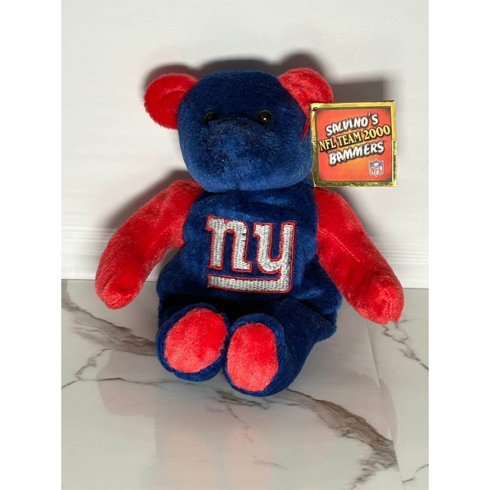 New York Giants Salvino's NFL Team 2000 Bammers Plush Bear Blue Red Vintage Toy - Thumbnail 2