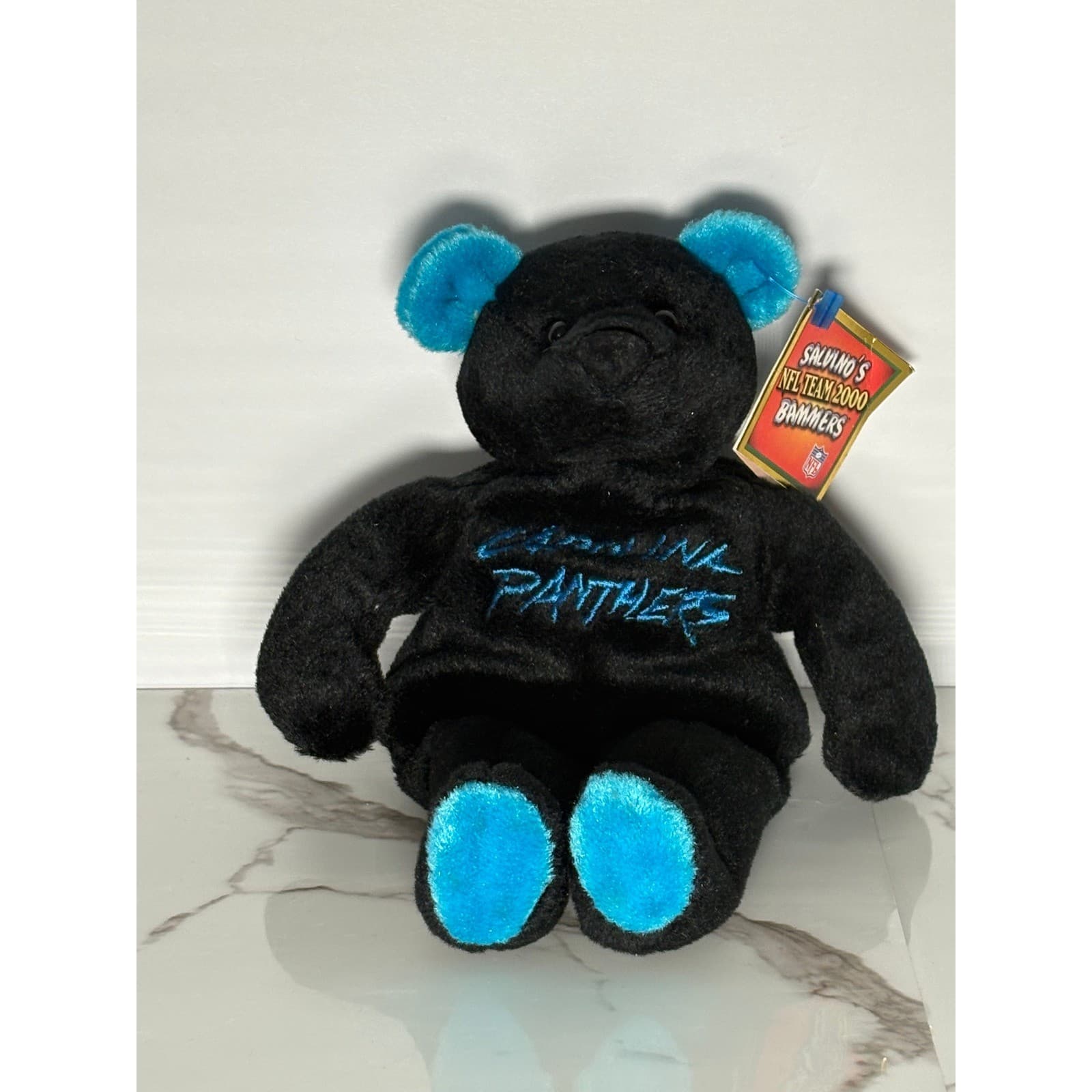 NFL Team 2000 Bammers Carolina Panthers Plush Bear Black Blue Collectible VTG - Thumbnail 2
