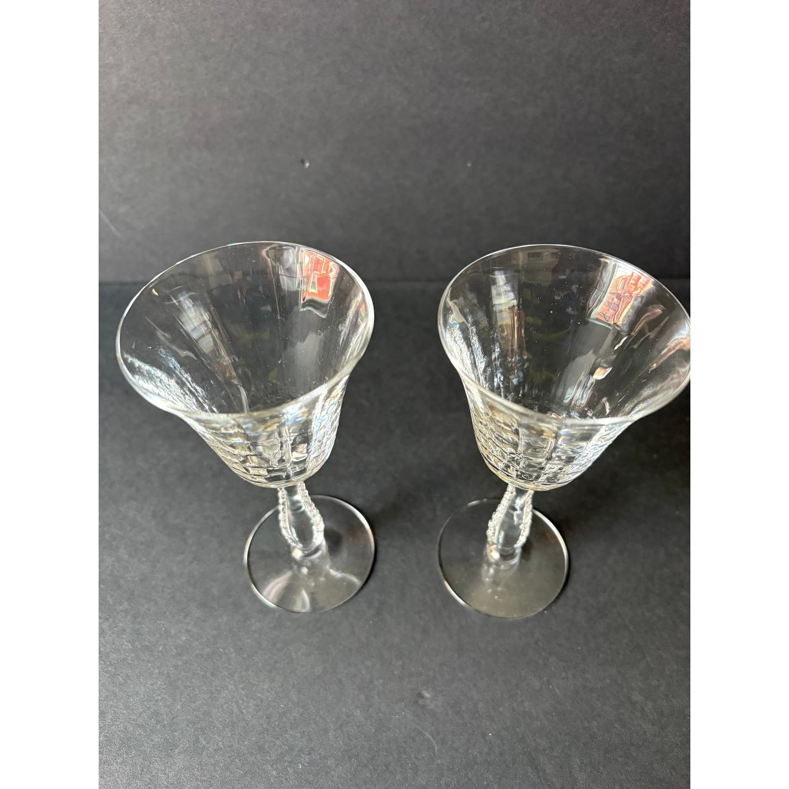Vintage set of 2 Silver Flutes By Fostoria Claret Wine Glasses - Thumbnail 2