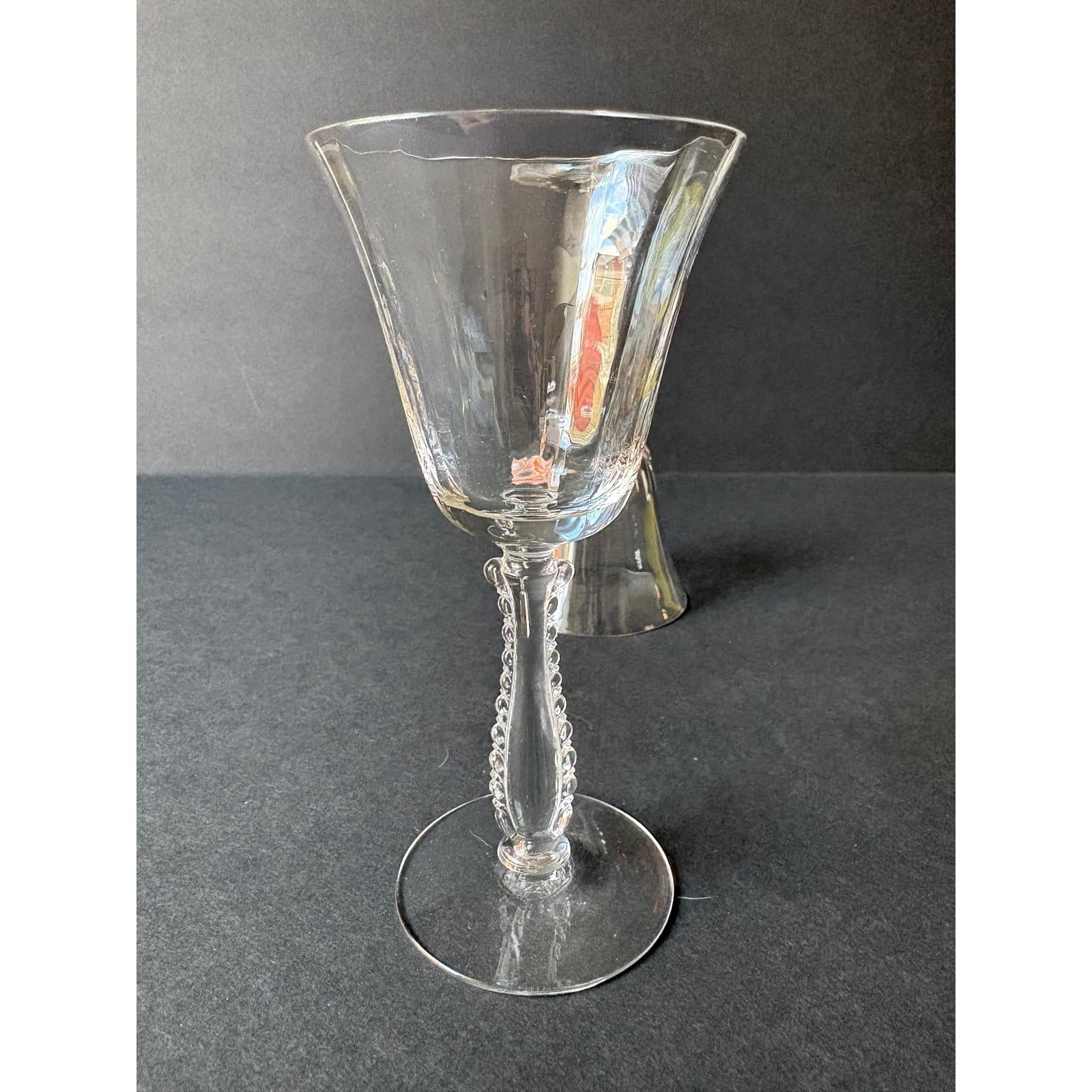 Vintage set of 2 Silver Flutes By Fostoria Claret Wine Glasses - Thumbnail 4