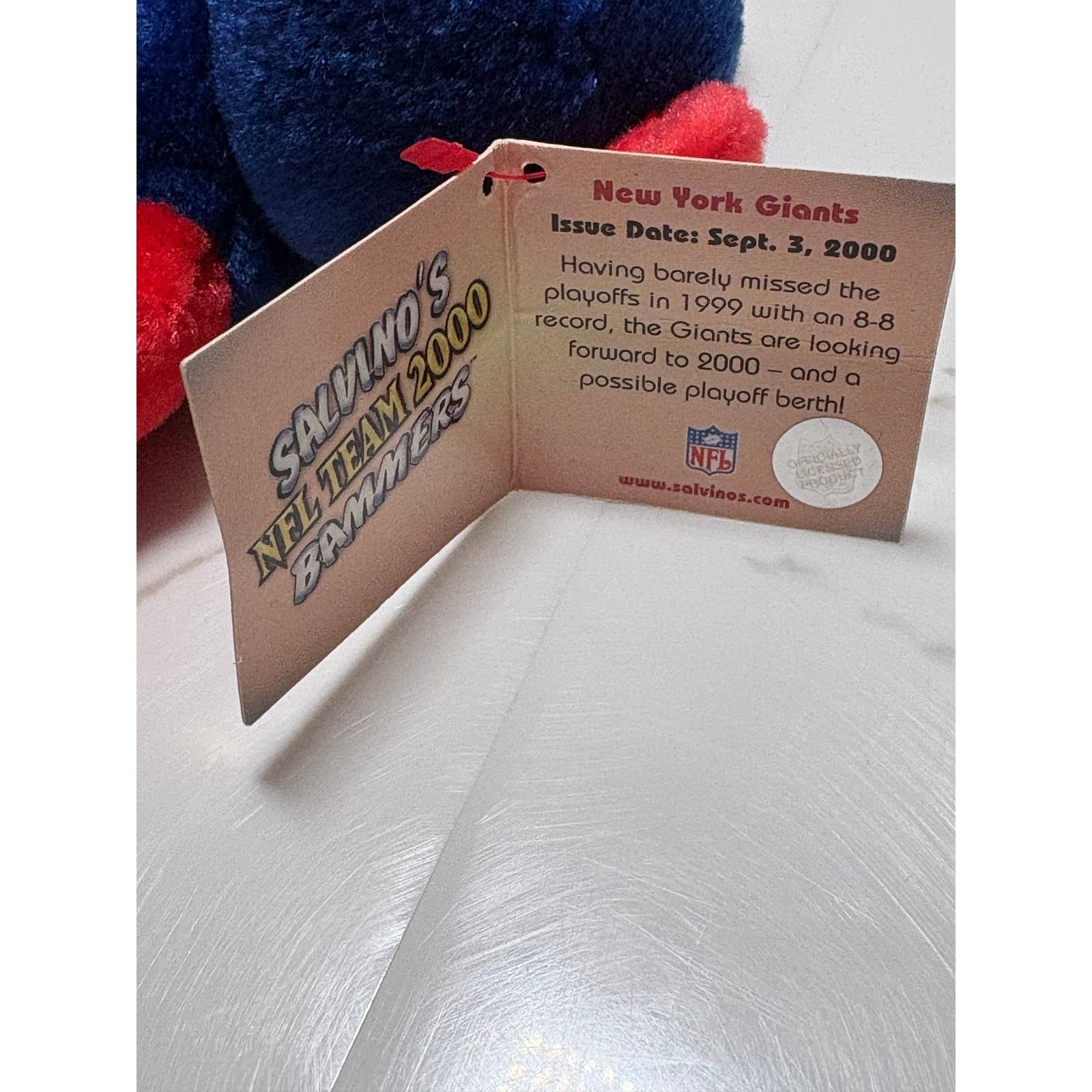 New York Giants Salvino's NFL Team 2000 Bammers Plush Bear Blue Red Vintage Toy - Thumbnail 9